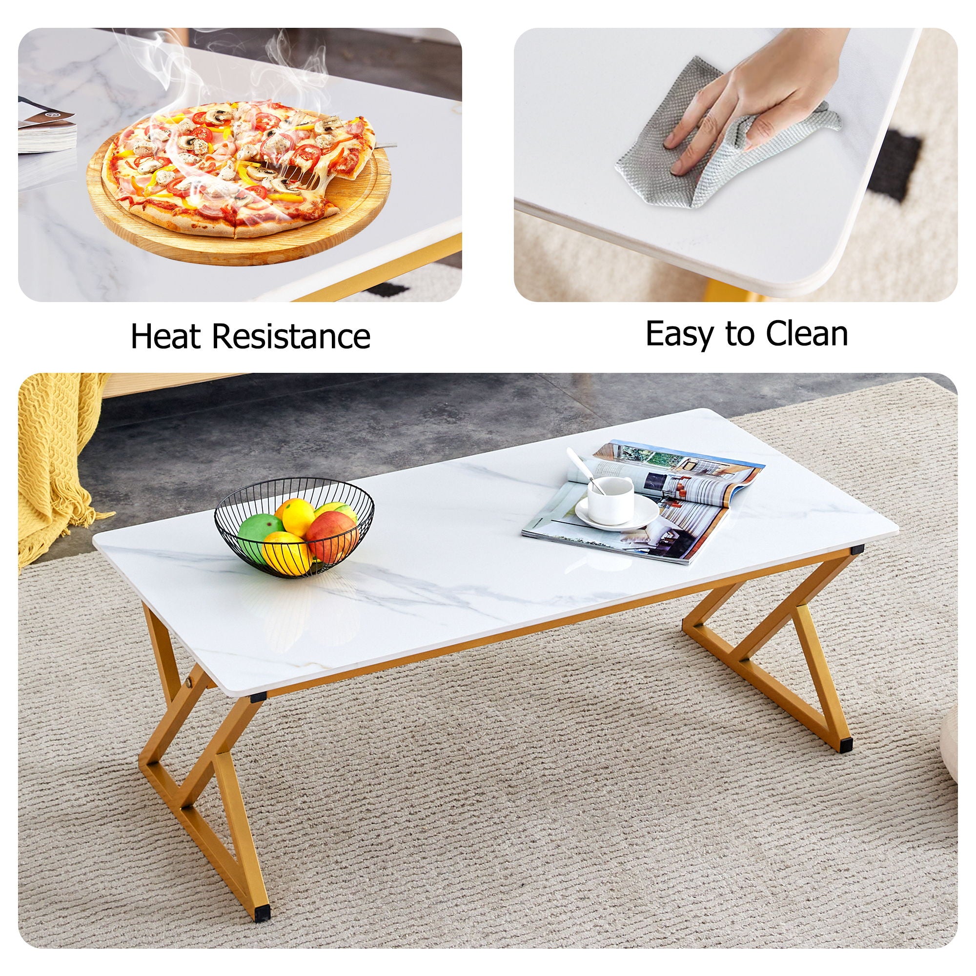 Modern Rock Slab Coffee Table With Metal Legs