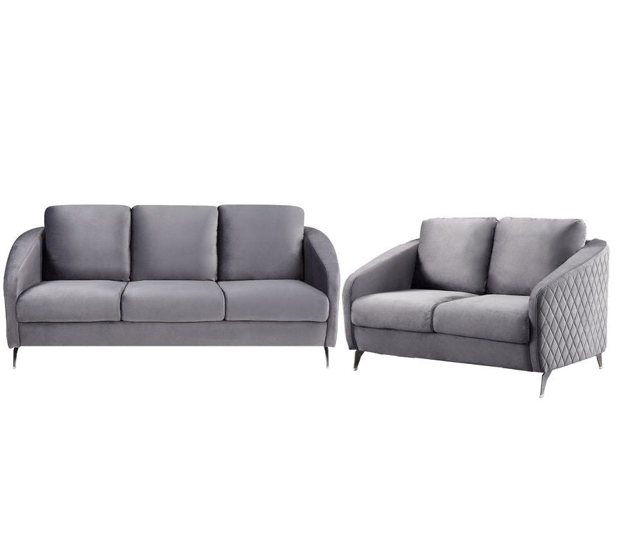 Sofia Gray Velvet Fabric Sofa Loveseat Living Room Set