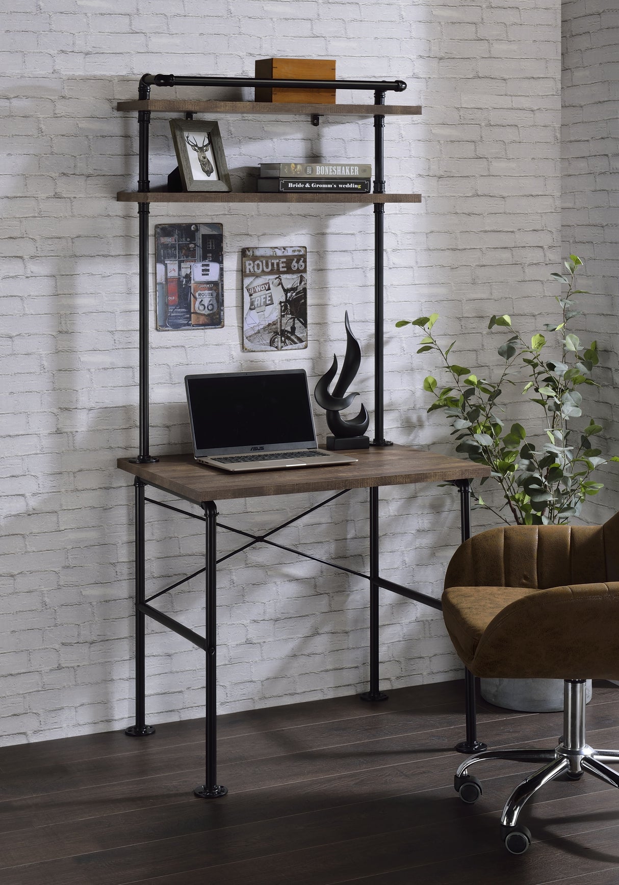 Ensata - Writing Desk - Rustic Oak & Black Finish