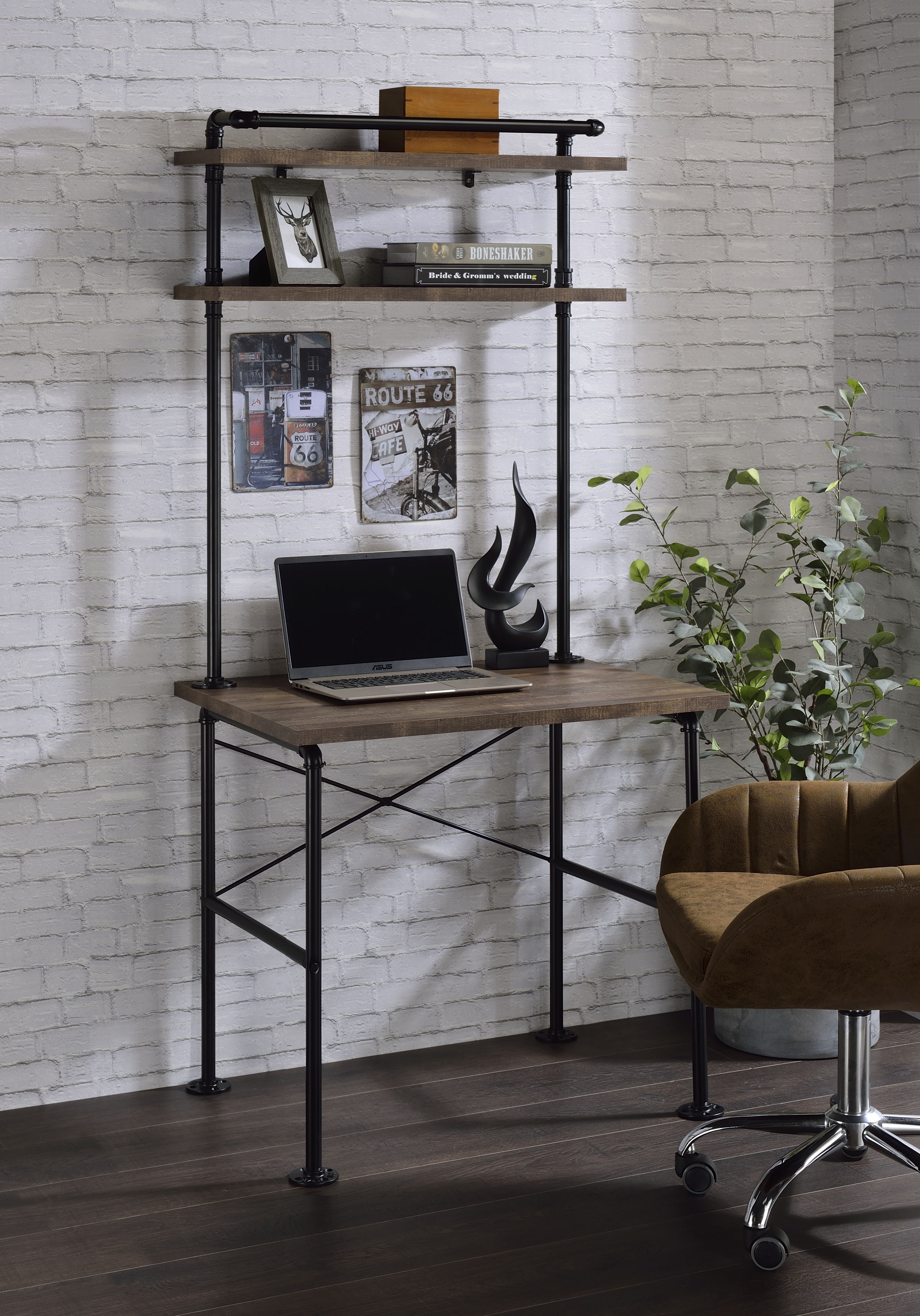 ACME Ensata - Writing Desk - Rustic Oak & Black Finish | Meri Furniture