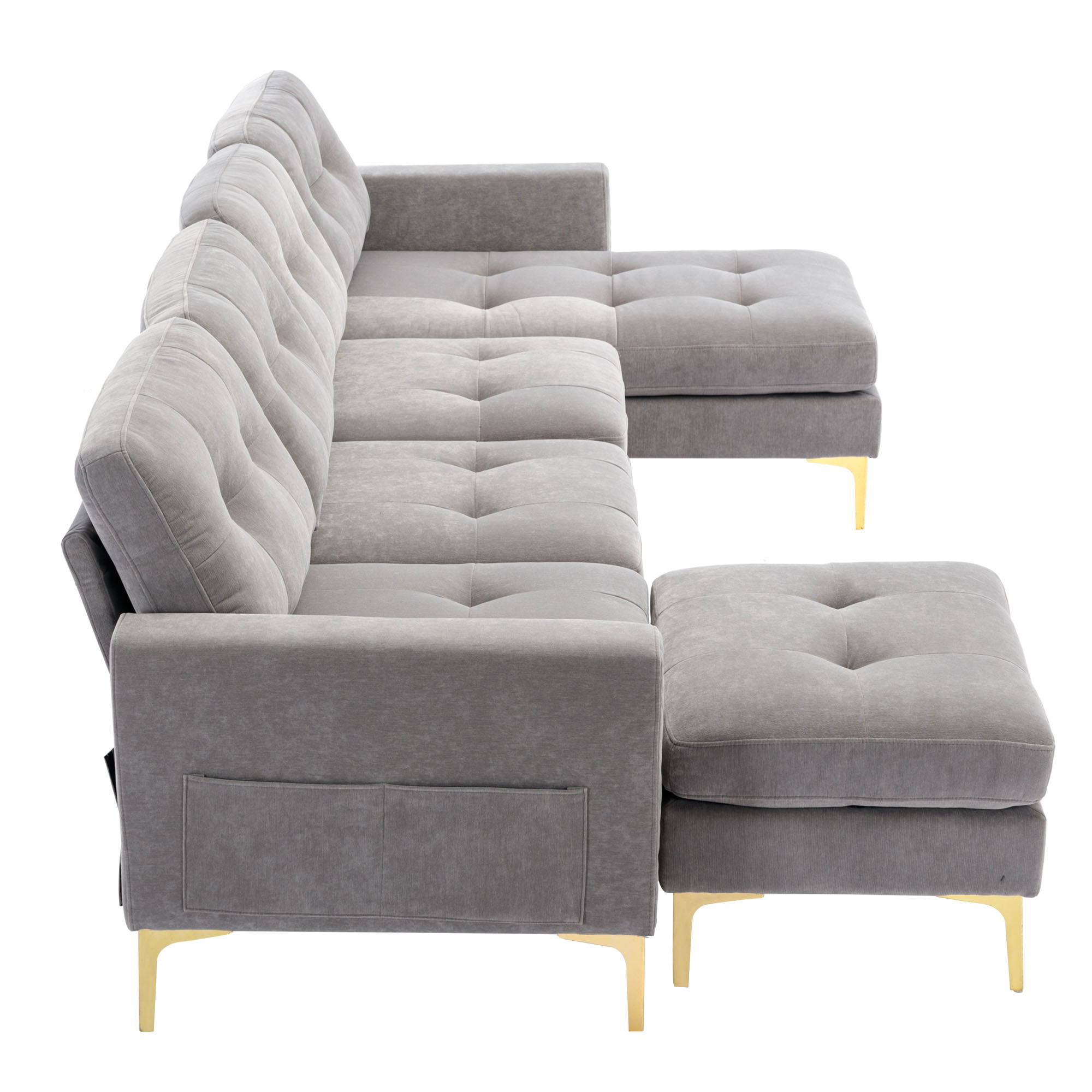Modern L - Shape Convertible Sectional Sofa With Movable Ottoman