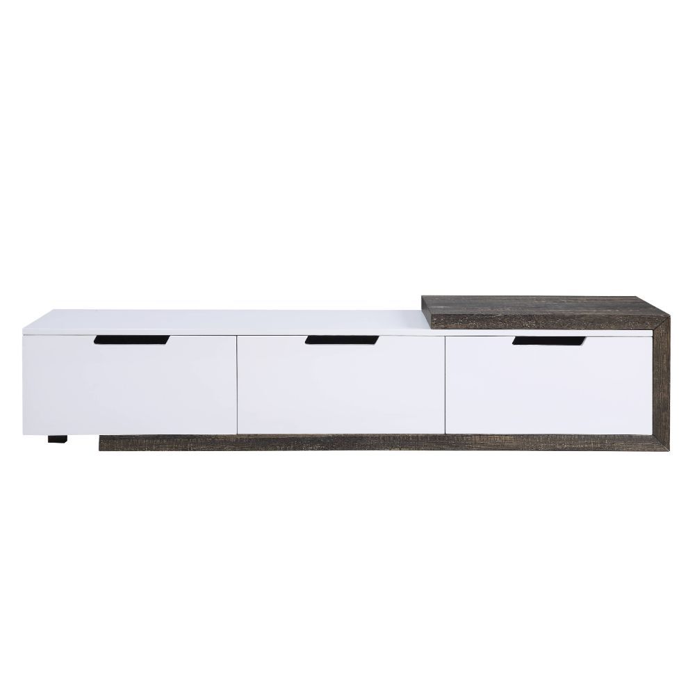 ACME Orion - TV Stand - White High Gloss & Rustic Oak | Meri Furniture