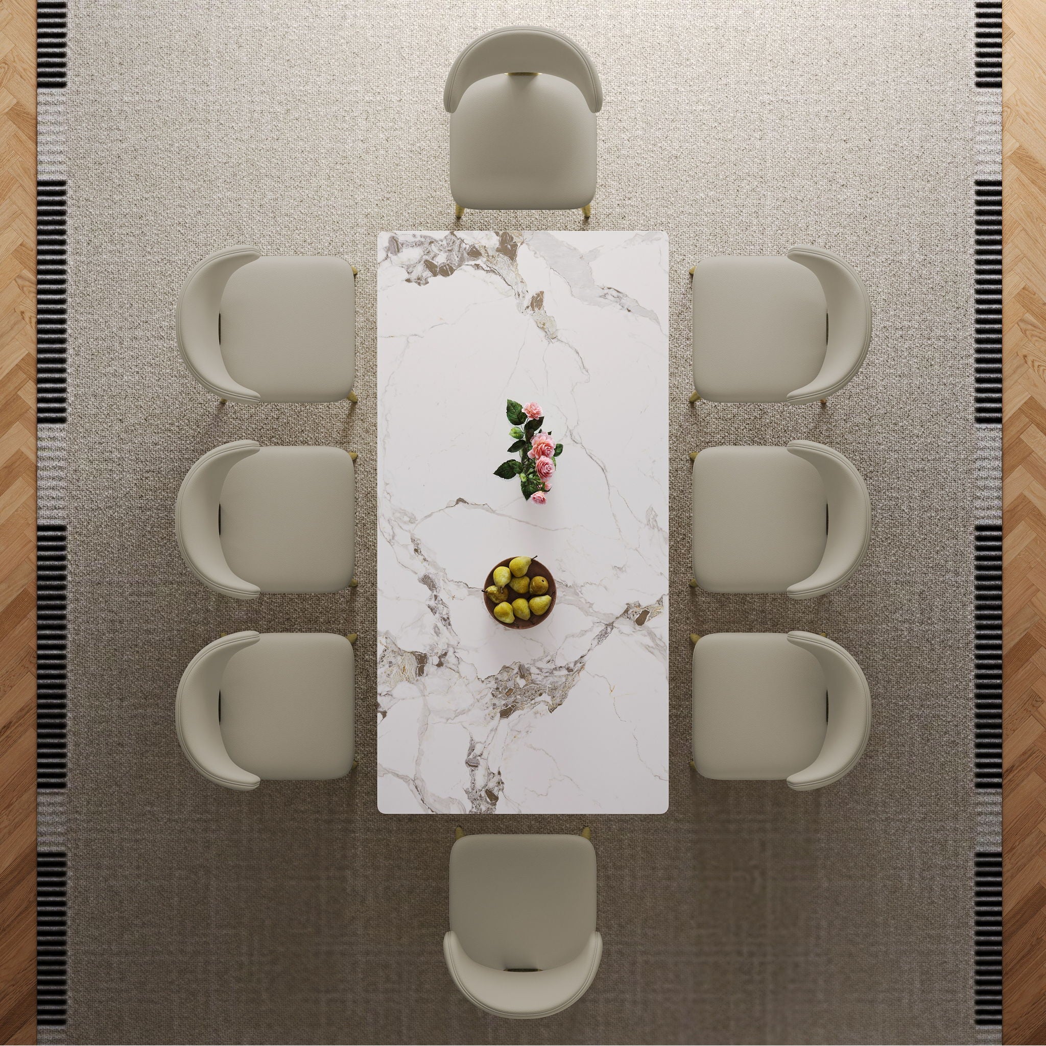 Modern Rectangular Dining Table For 6 - 8, Plated Hourglass Base