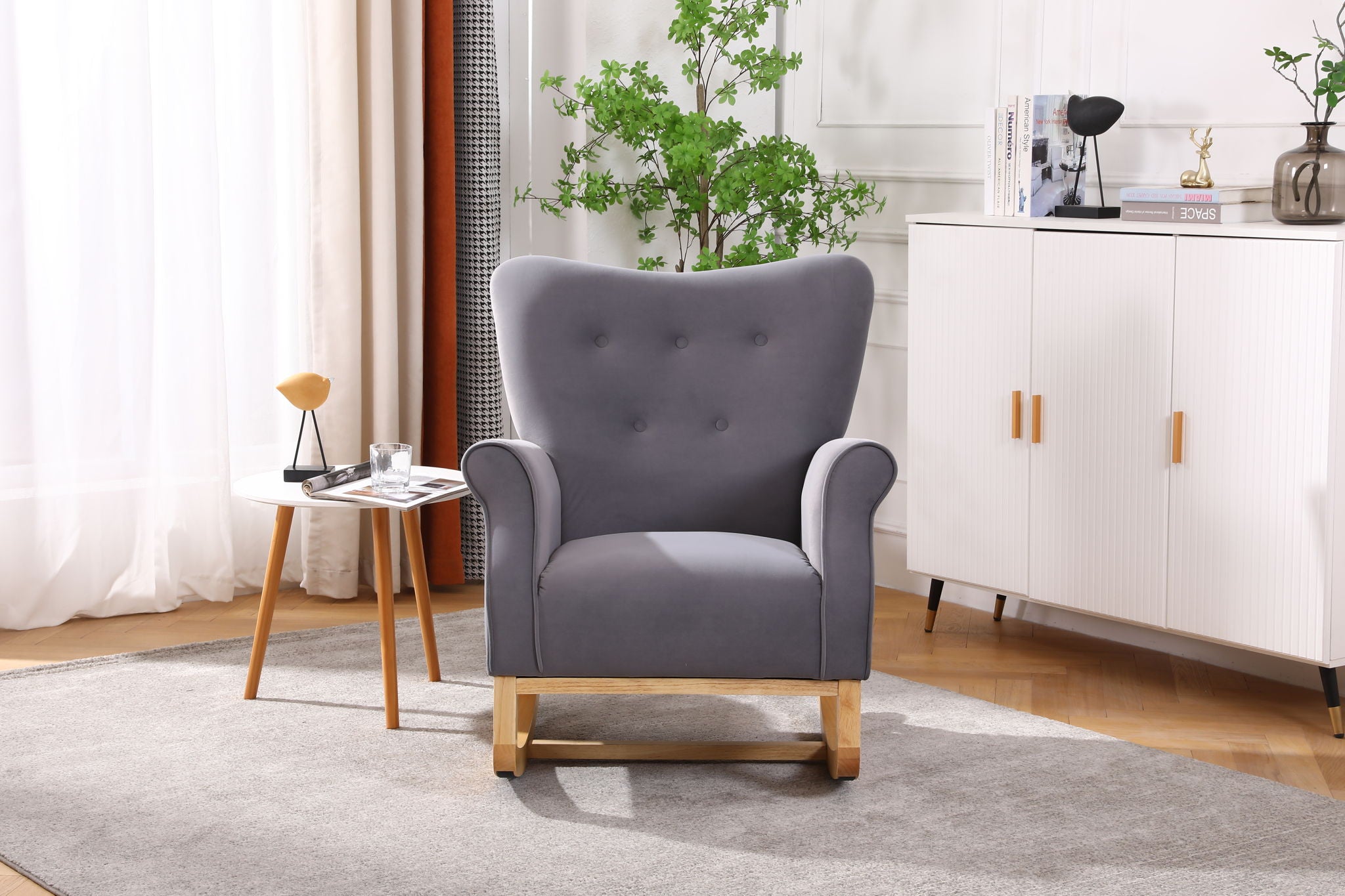 Modern Rocking Chair, Upholstered Accent Chair For Nursery, Small Contemporary Rocke