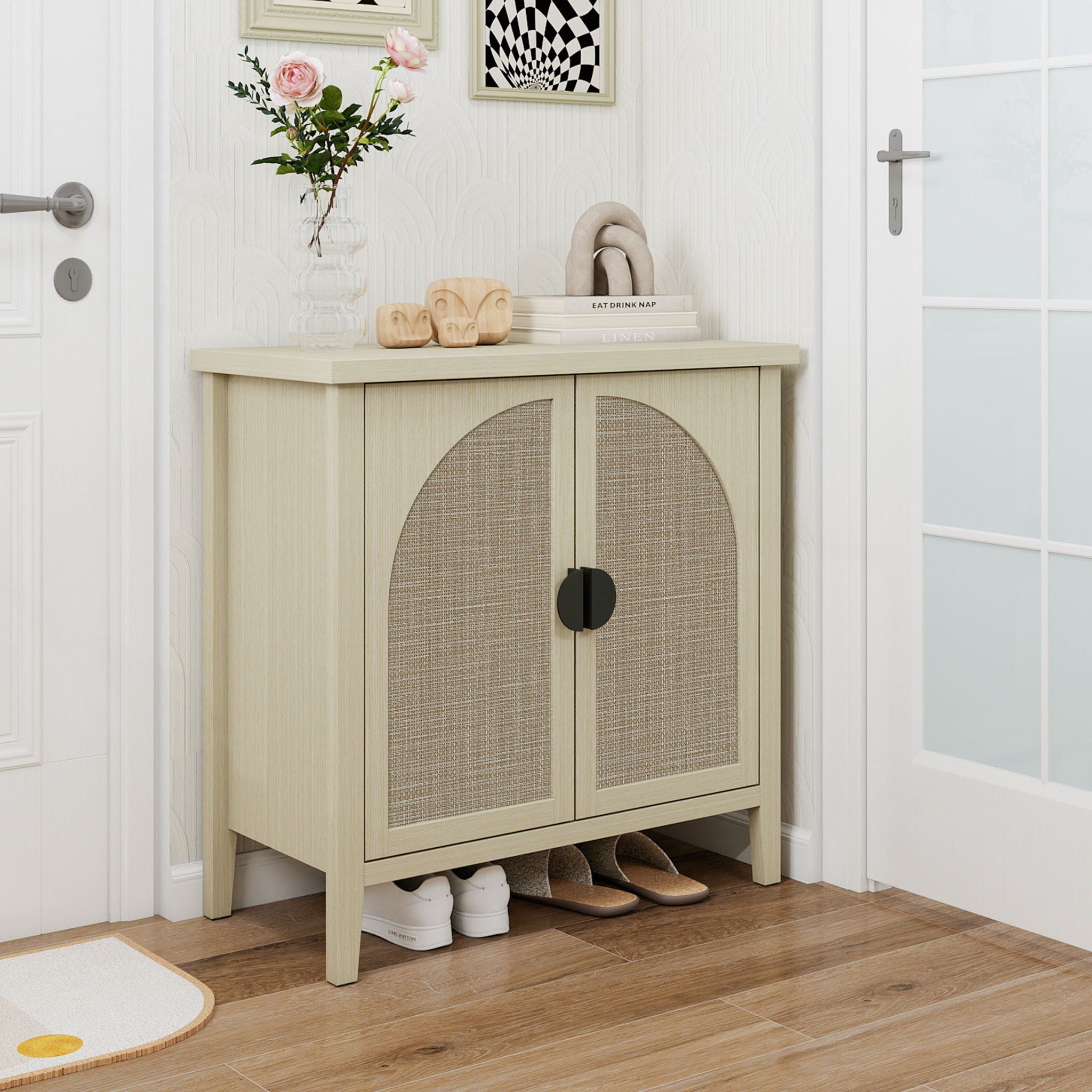 Rattan 2 Door Cabinet, Suitable For Bedroom - Natural