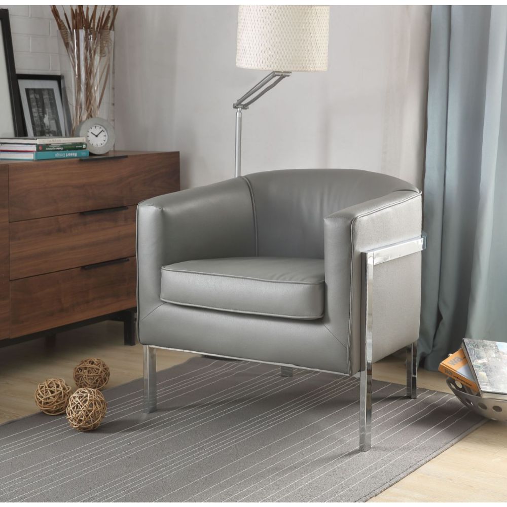 ACME Tiarnan - Accent Chair - Vintage Gray PU & Chrome | Meri Furniture