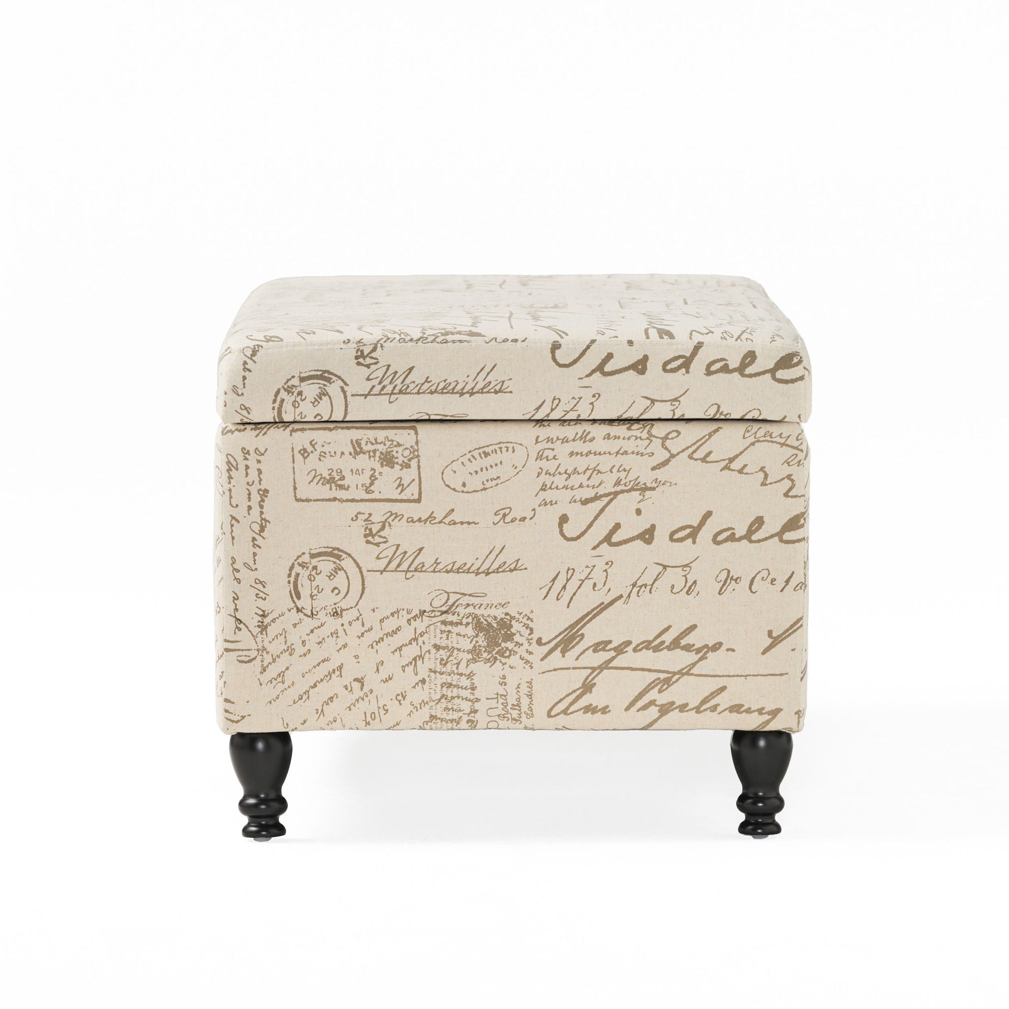Parisian Upholstered Fabric Storage Ottoman - Beige / Reclaimed Natural