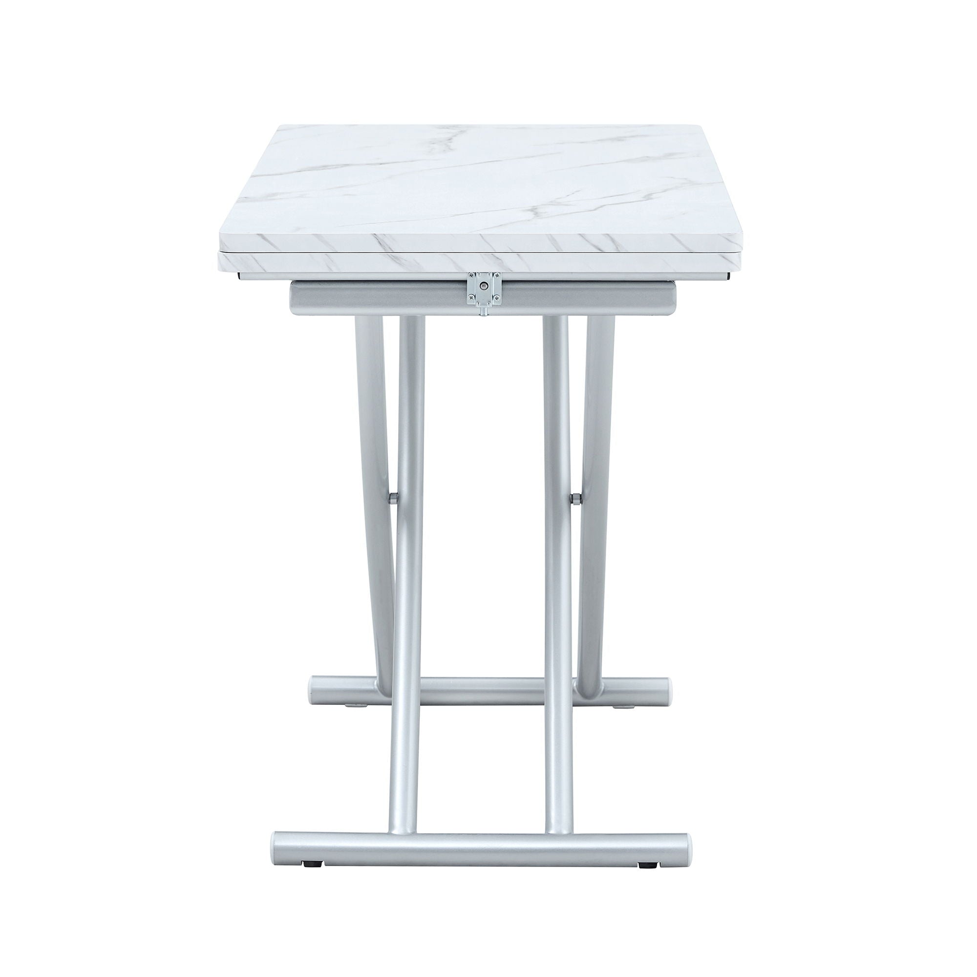Modern Minimalist Multifunctional Lift Table With Metal Legs - White / Silver