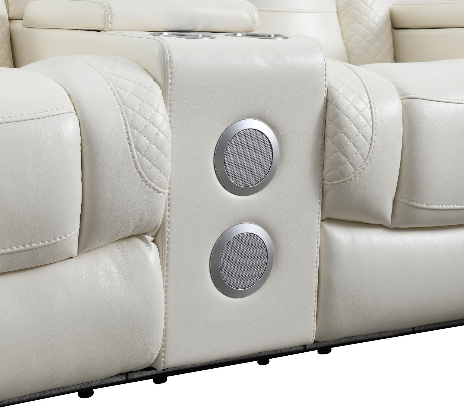U94 - LED Power Reclining With Power Headrest, And Drop Down Table Sofa - White