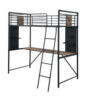 Cordelia - Twin Loft Bed With Desk - Antique Oak, Sandy Black & Dark Bronze Hand-Brushed