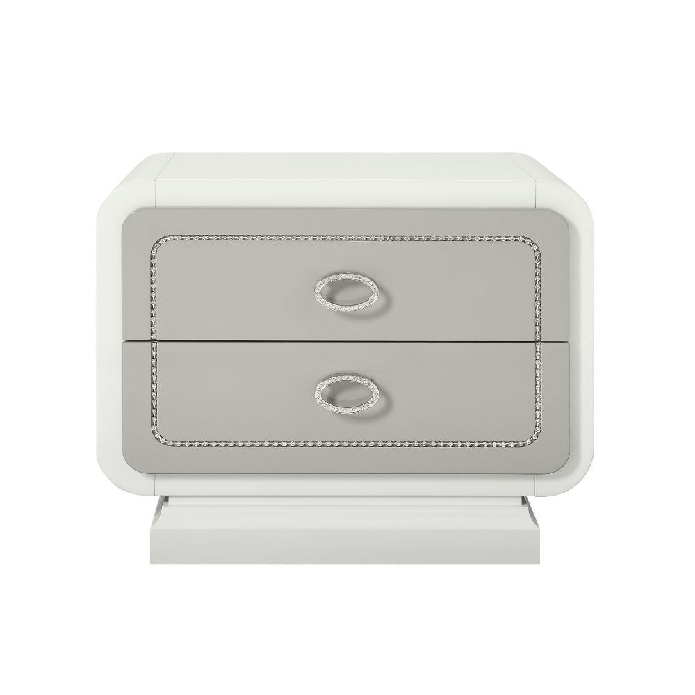 ACME Allendale - Nightstand - Ivory & Latte High Gloss | Meri Furniture