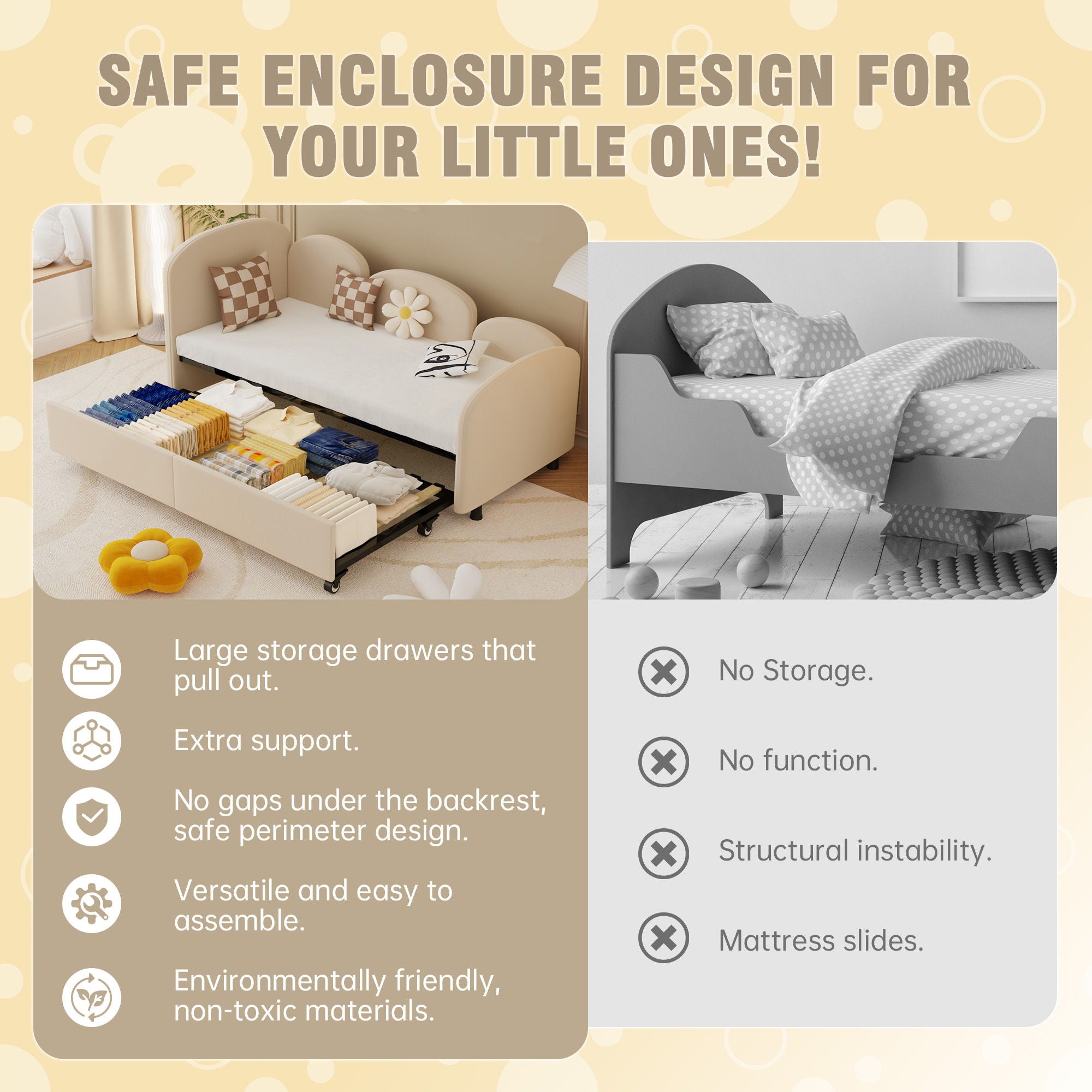 Modern Velvet Upholstered Daybed With Additional Bed Frame