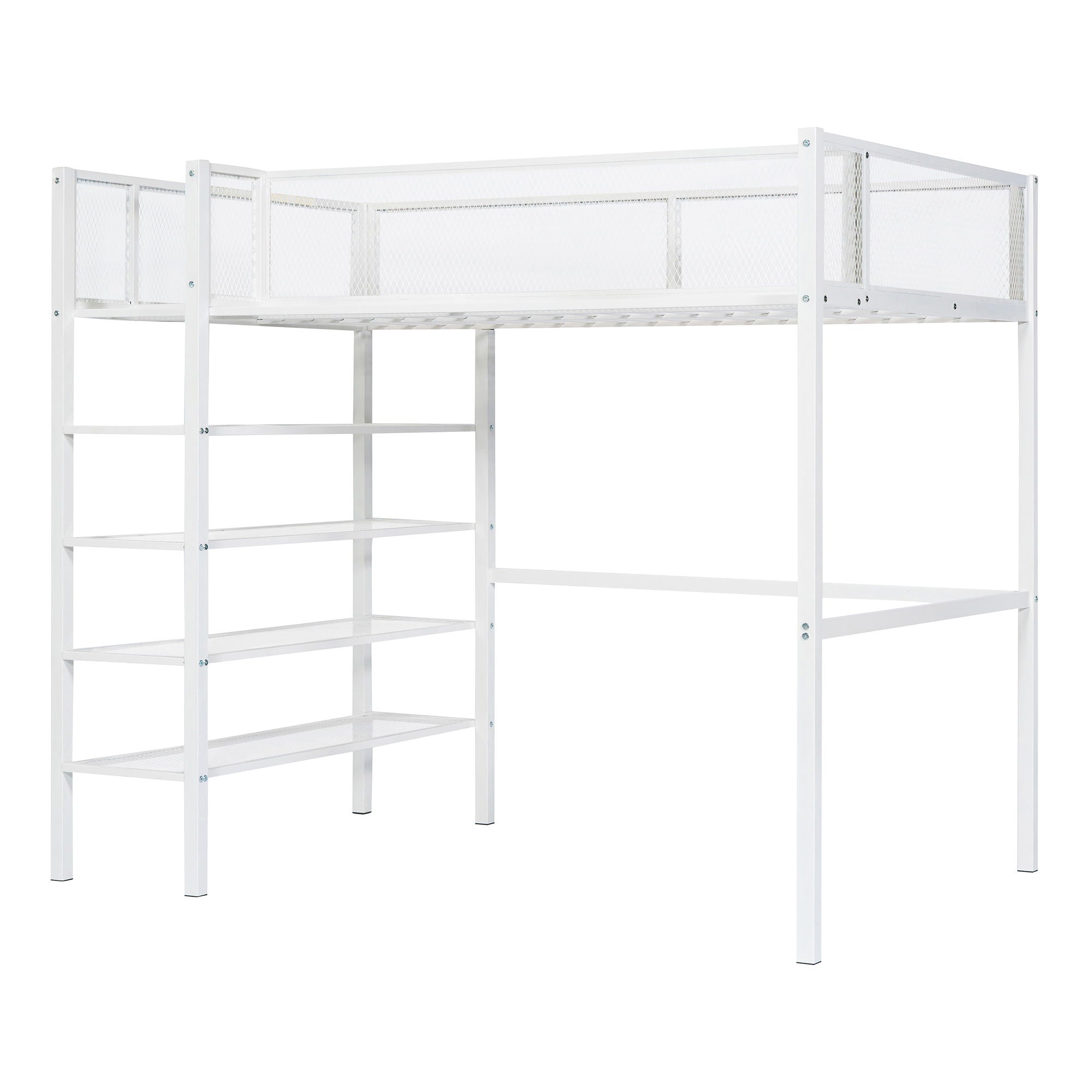 Loft Bed With 4 Tier Shelves And Storage