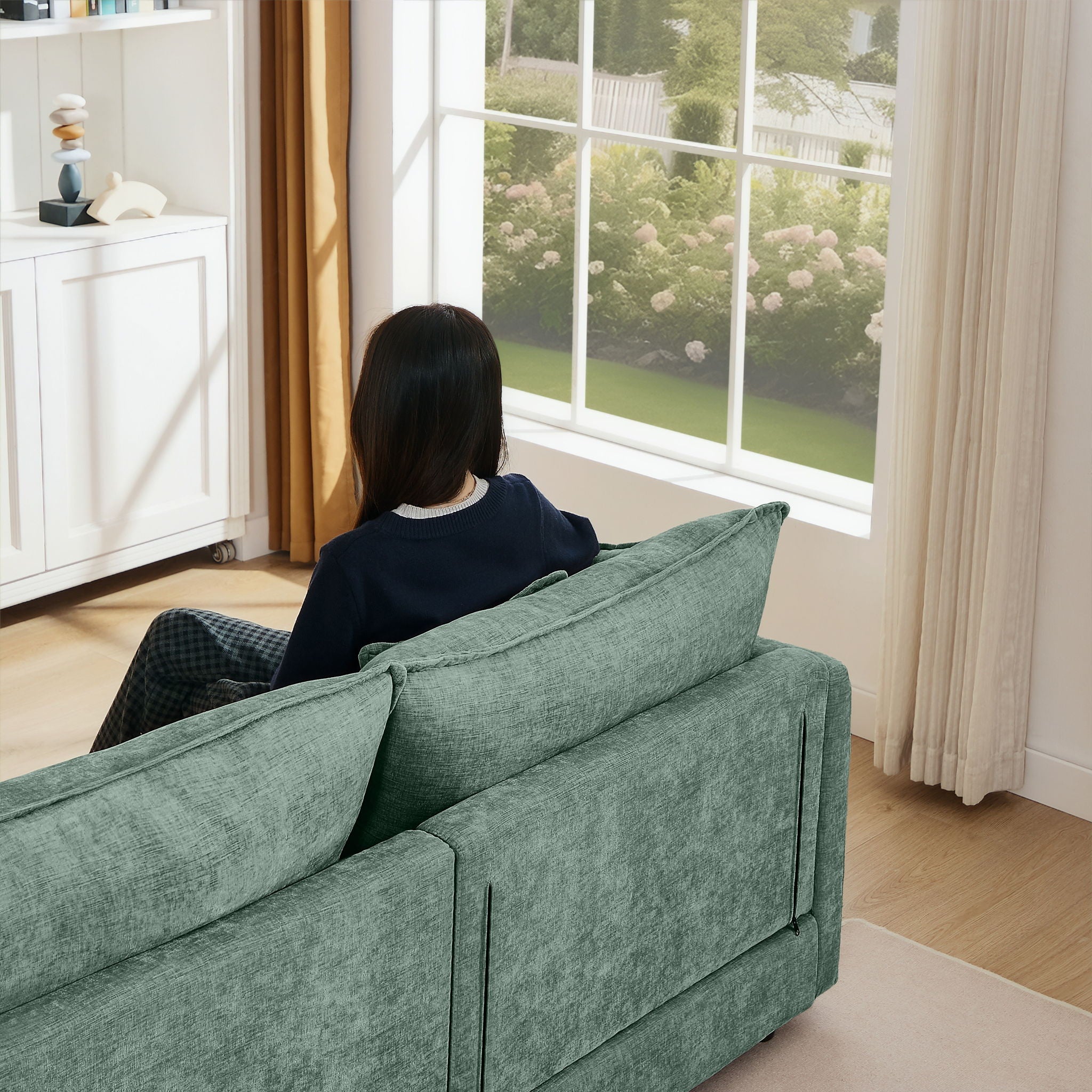 L Shaped Modular Sectional Sofa With Movable Ottoman, 3 Seater Comfortable Seating