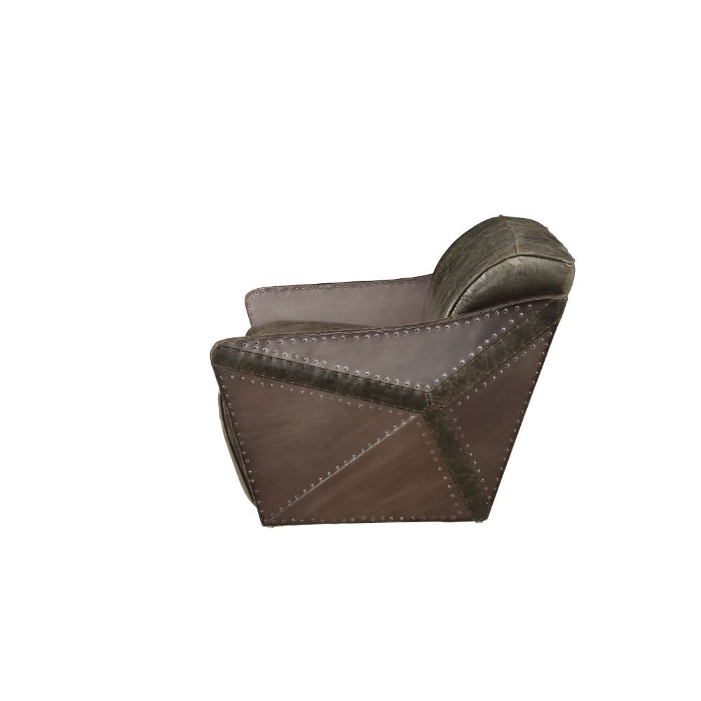 ACME Winchester - Loveseat - Aluminum & Distress Espresso Top Grain Leather | Meri Furniture