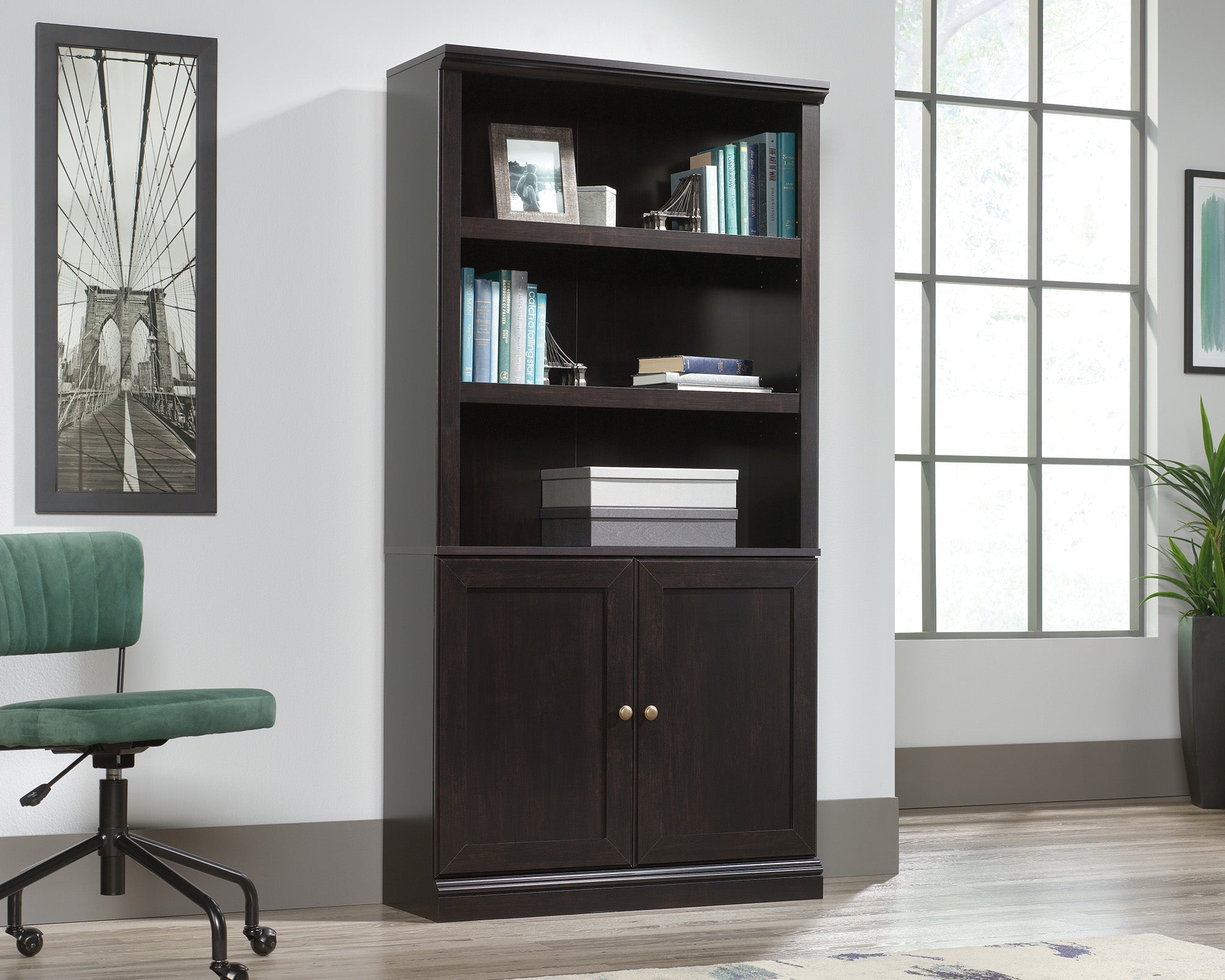 Sauder 5 Shelf Bookcase W/doors Esb 3a | Meri Furniture