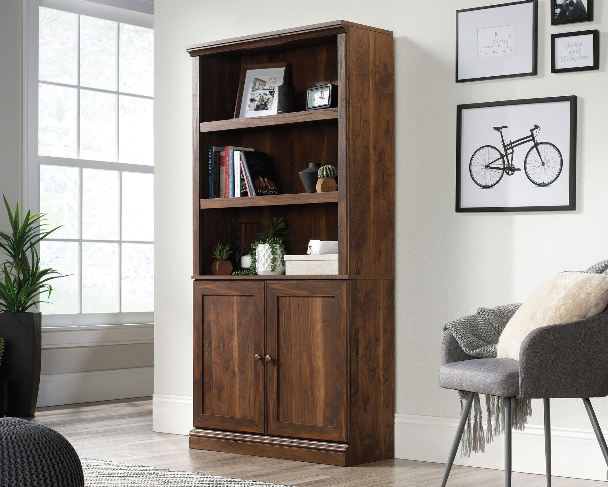 Sauder 5 Shelf Bookcase W/doors Gw | Meri Furniture