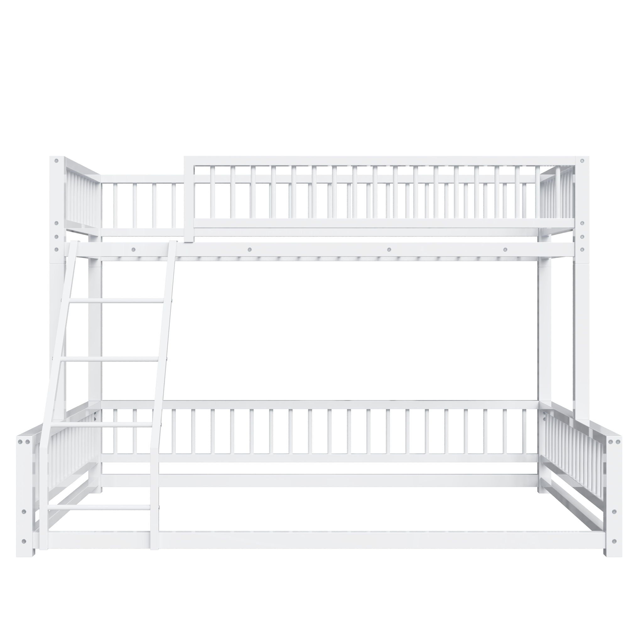 Bunk Bed Frame With Ladder And Safety Guardrails
