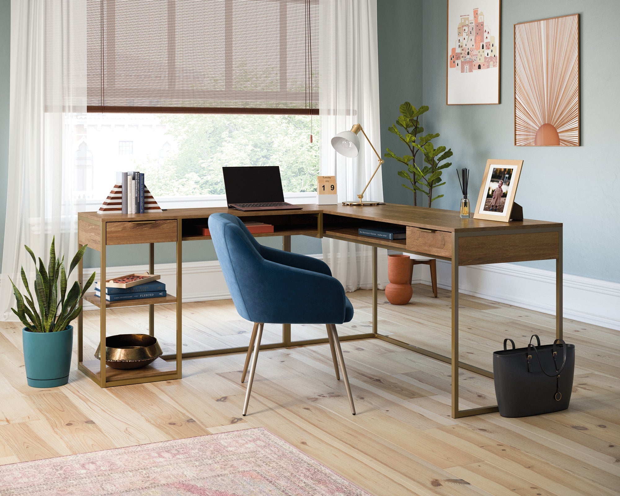 Sauder International Lux L-Desk Sindoori Mango | Meri Furniture