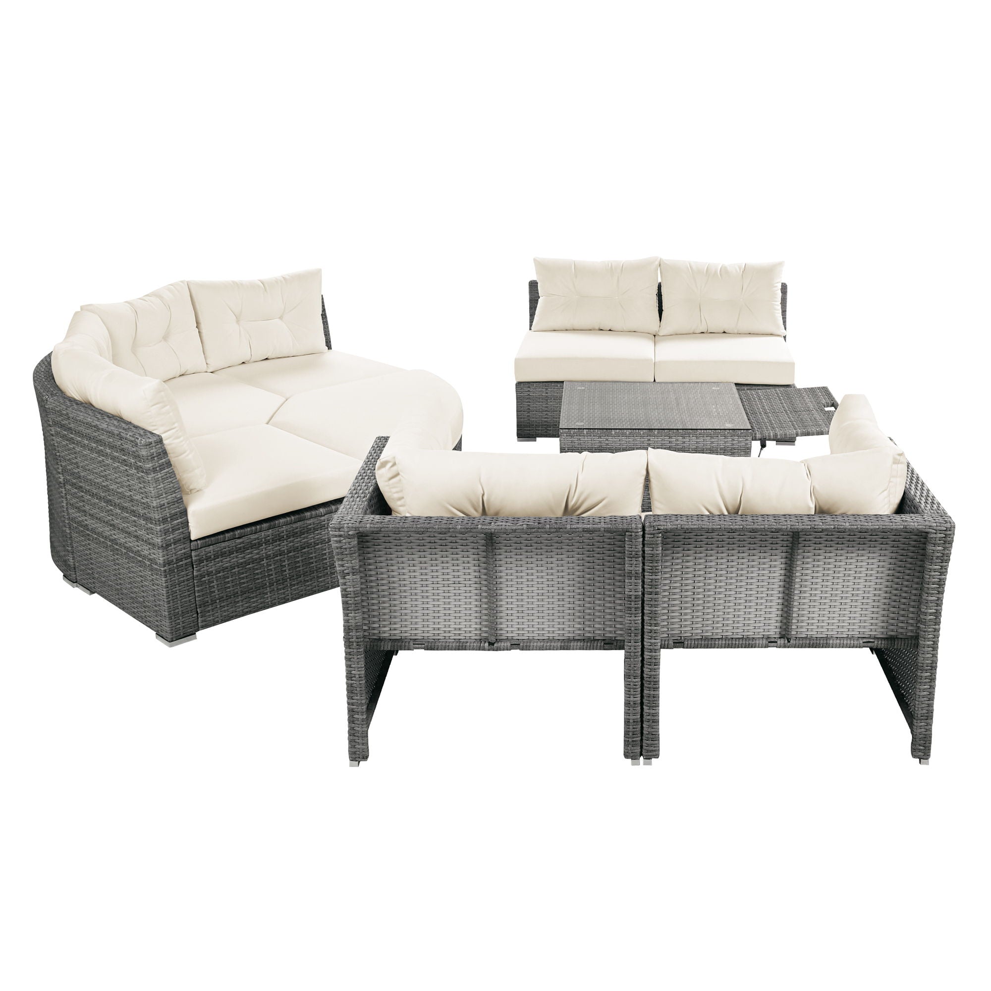 Patio Furniture Set Outdoor Daybed Rattan Sectional With Cushions And Center Table