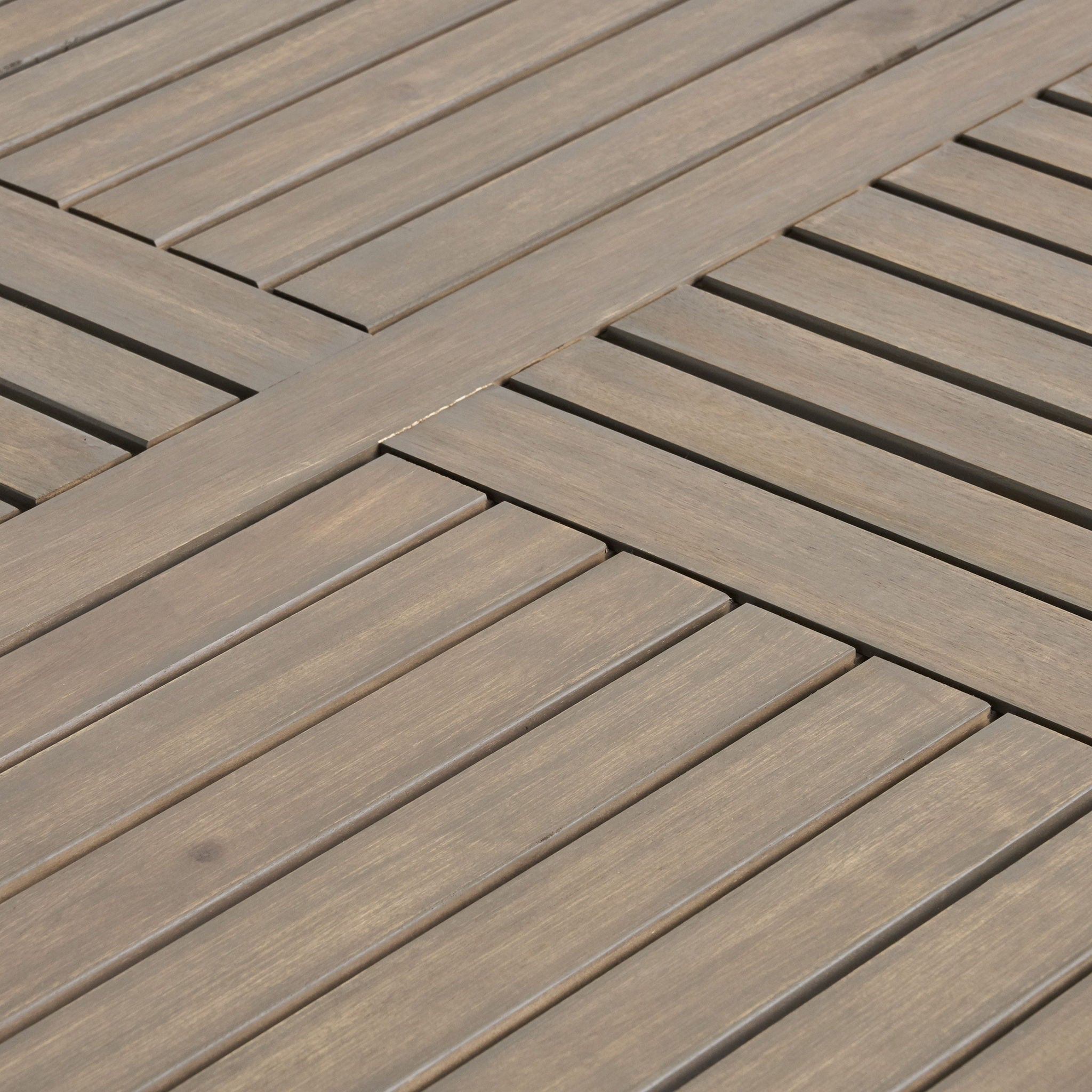 Transitional Acacia Wood Dining Table With Slat Panel Top - Gray