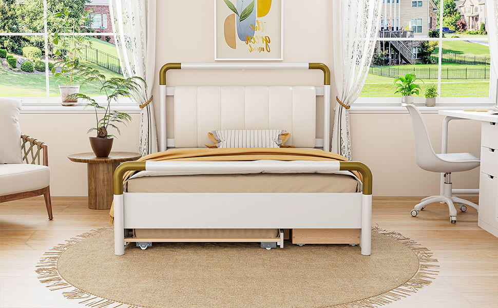 Storage Platform Bed, With 2 Big Drawers, Trundle