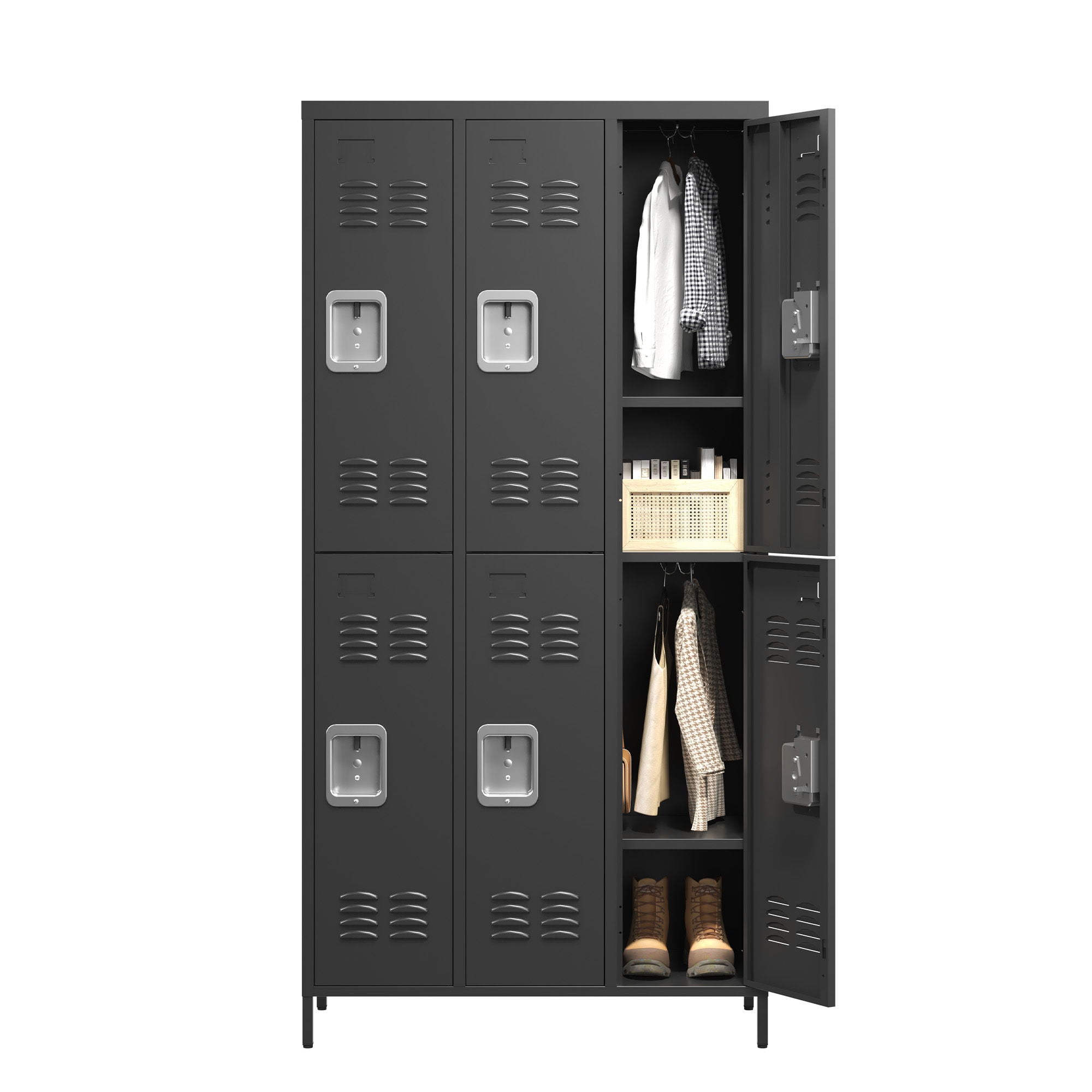 6 Door Lockers With Lock For Secure Storage - Black