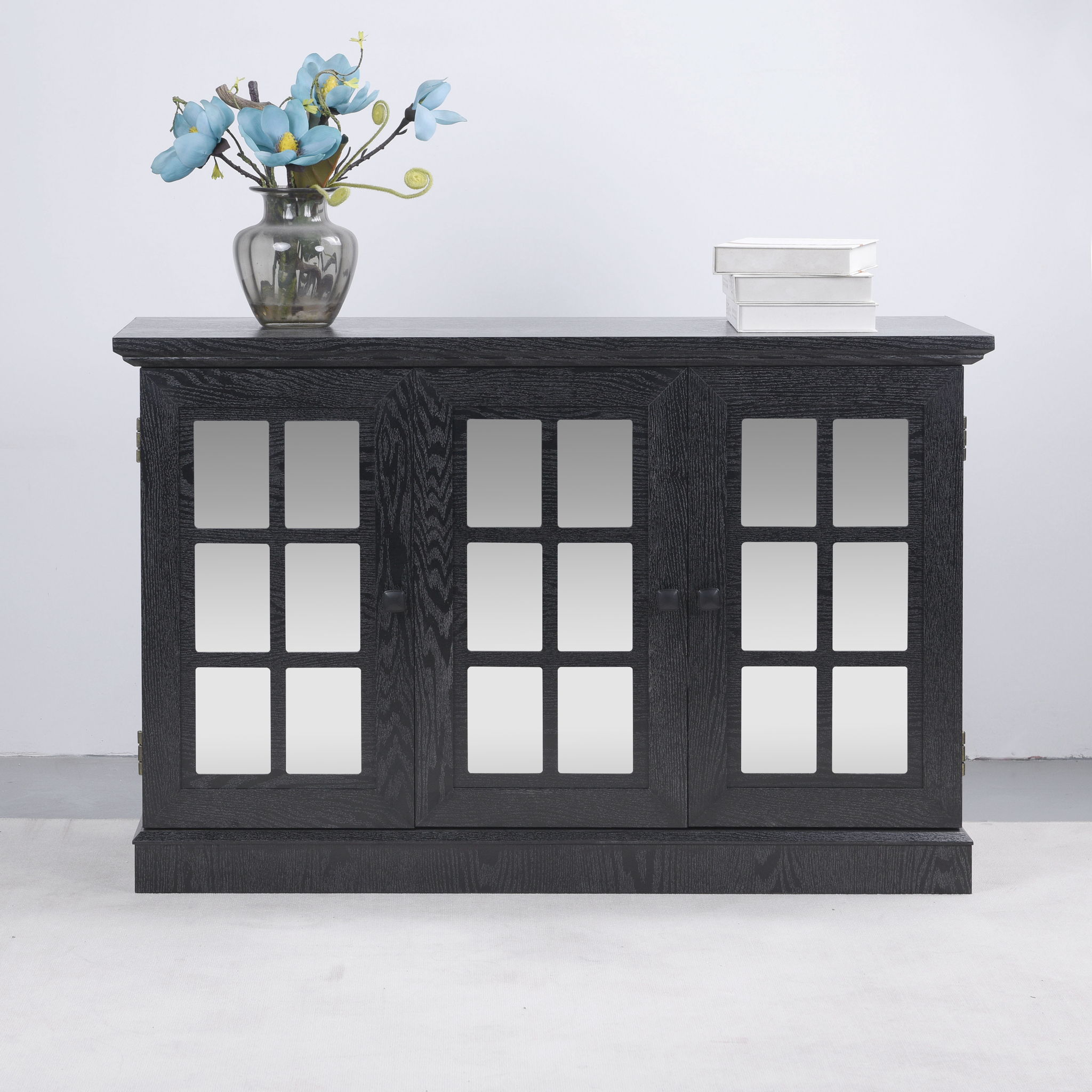 Storage Cabinet With 3 Mirrored Acrylic Doors, Adjustable Shelves