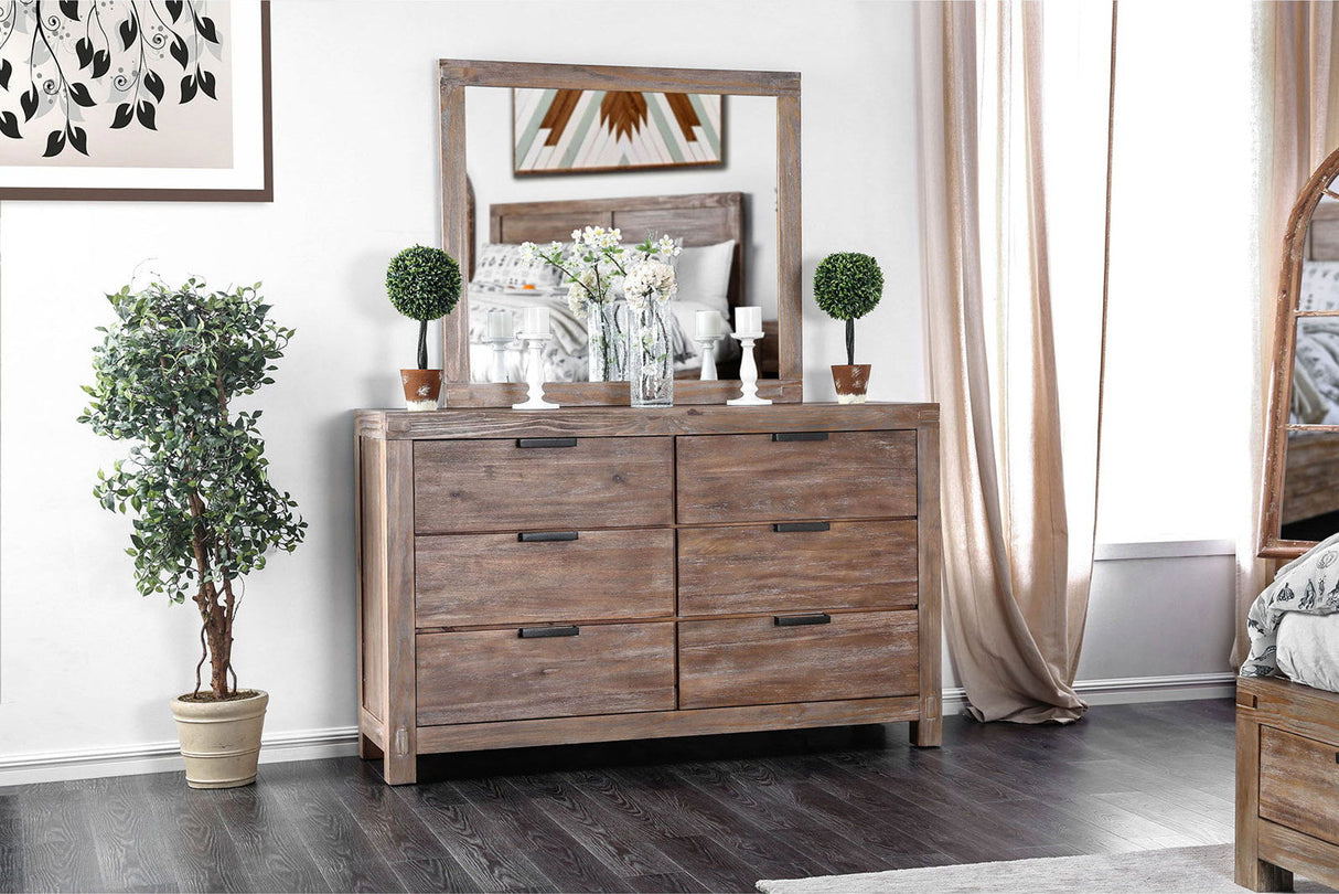 Furniture of America Wynton - Mirror - Weathered Light Oak | Meri Furniture