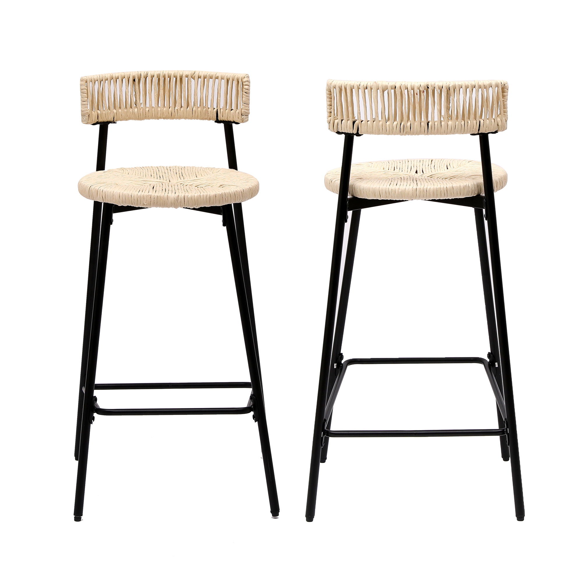 Boho Style Handwoven Paper Rope Counter Stools (Set of 2)