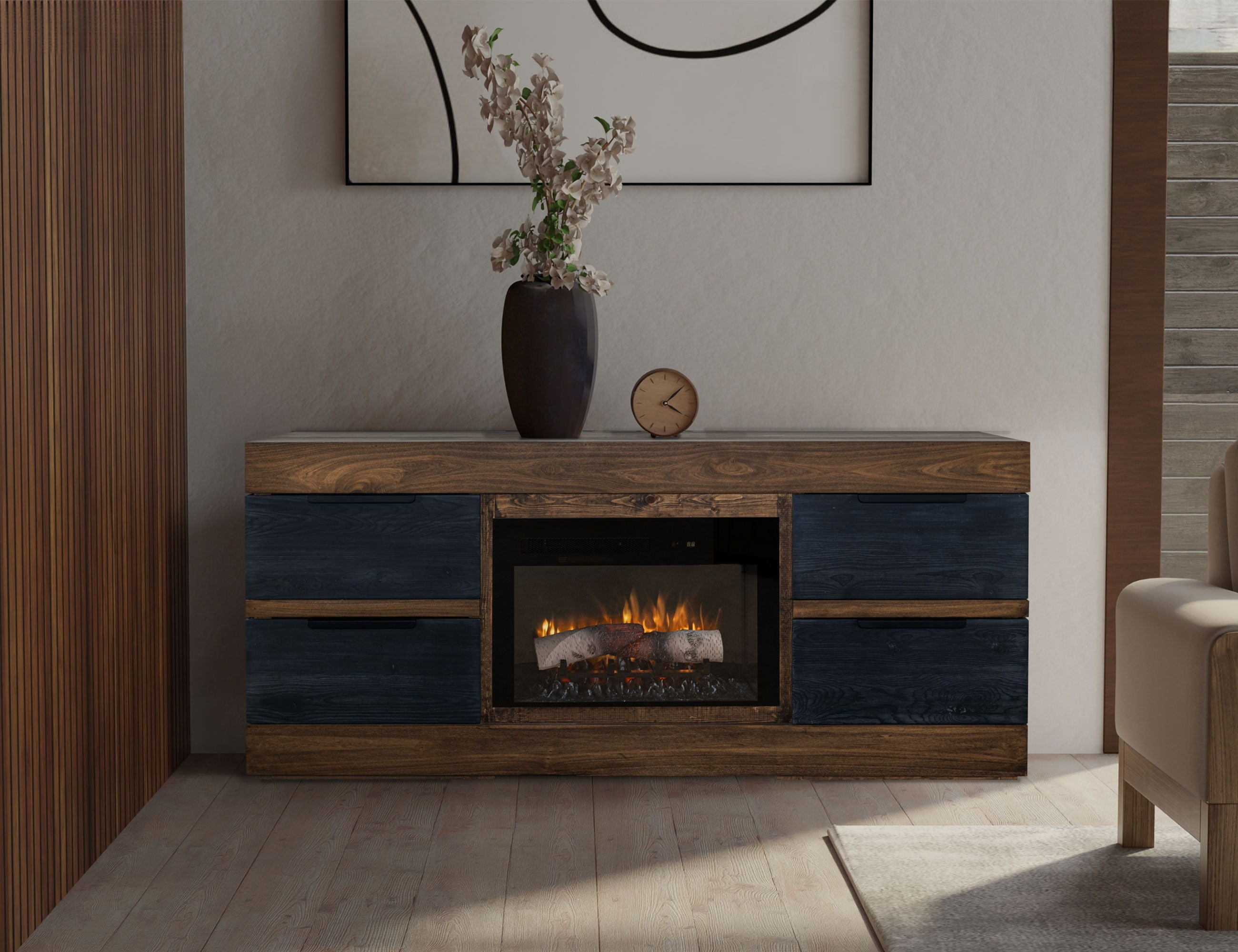 International Furniture Direct Tuxedo - 70" Fireplace - Dark Brown | Meri Furniture