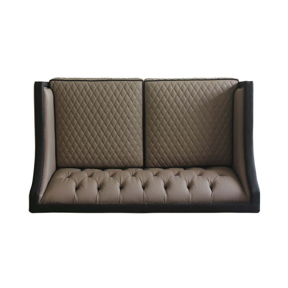 House Beatrice - Loveseat With 3 Pillows - Tan Synthetic Leather , Black Synthetic Leather & Charcoal