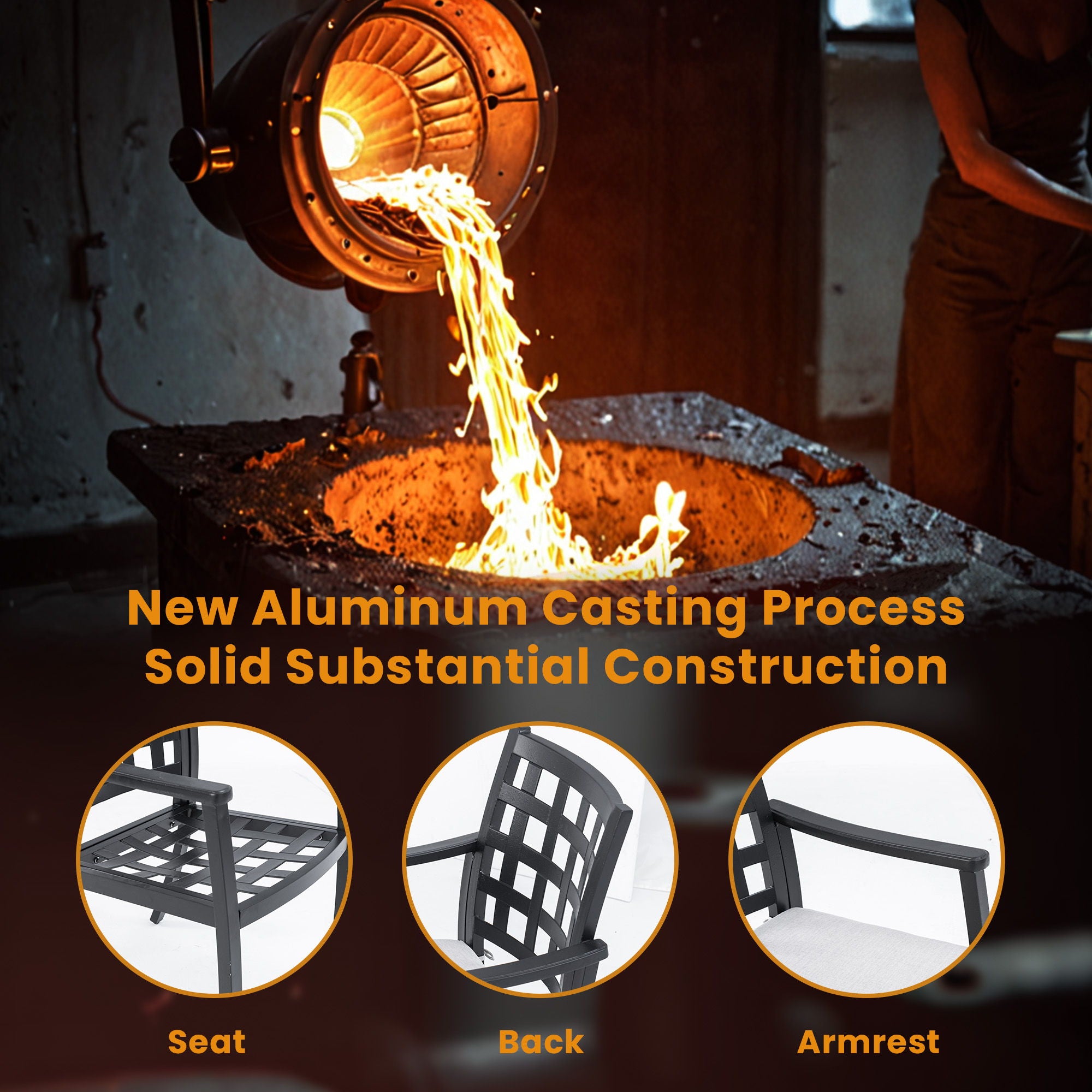 Modern Classic Cast Outdoor Patio Dining Chairs, Ergonomic Lattice Backrest Design, Sunbrella Cushion, Weather Resistant And Durable (Set of 2) - Ember Black