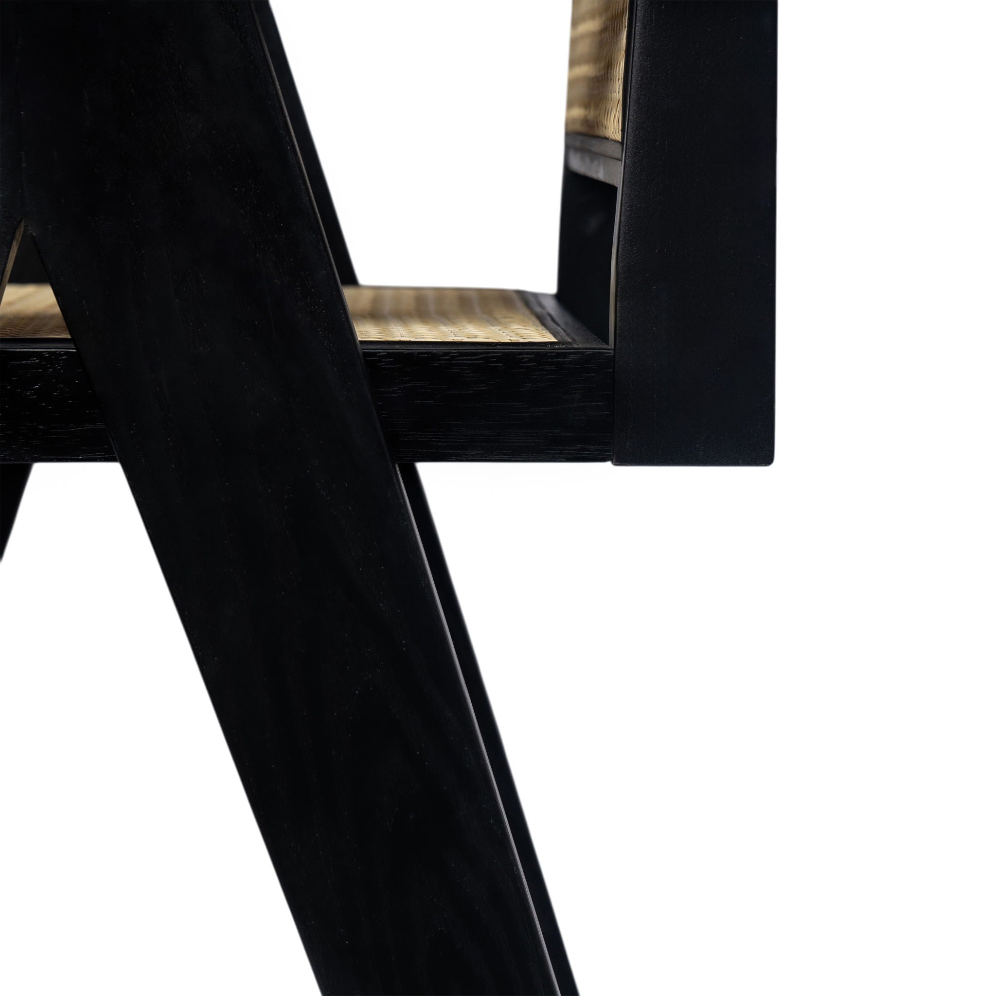 Modern Minimalist Bar Stool With Cane Seat - Black / Natural