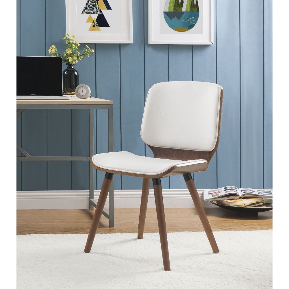 ACME Nemesia - Accent Chair - White PU & Walnut | Meri Furniture