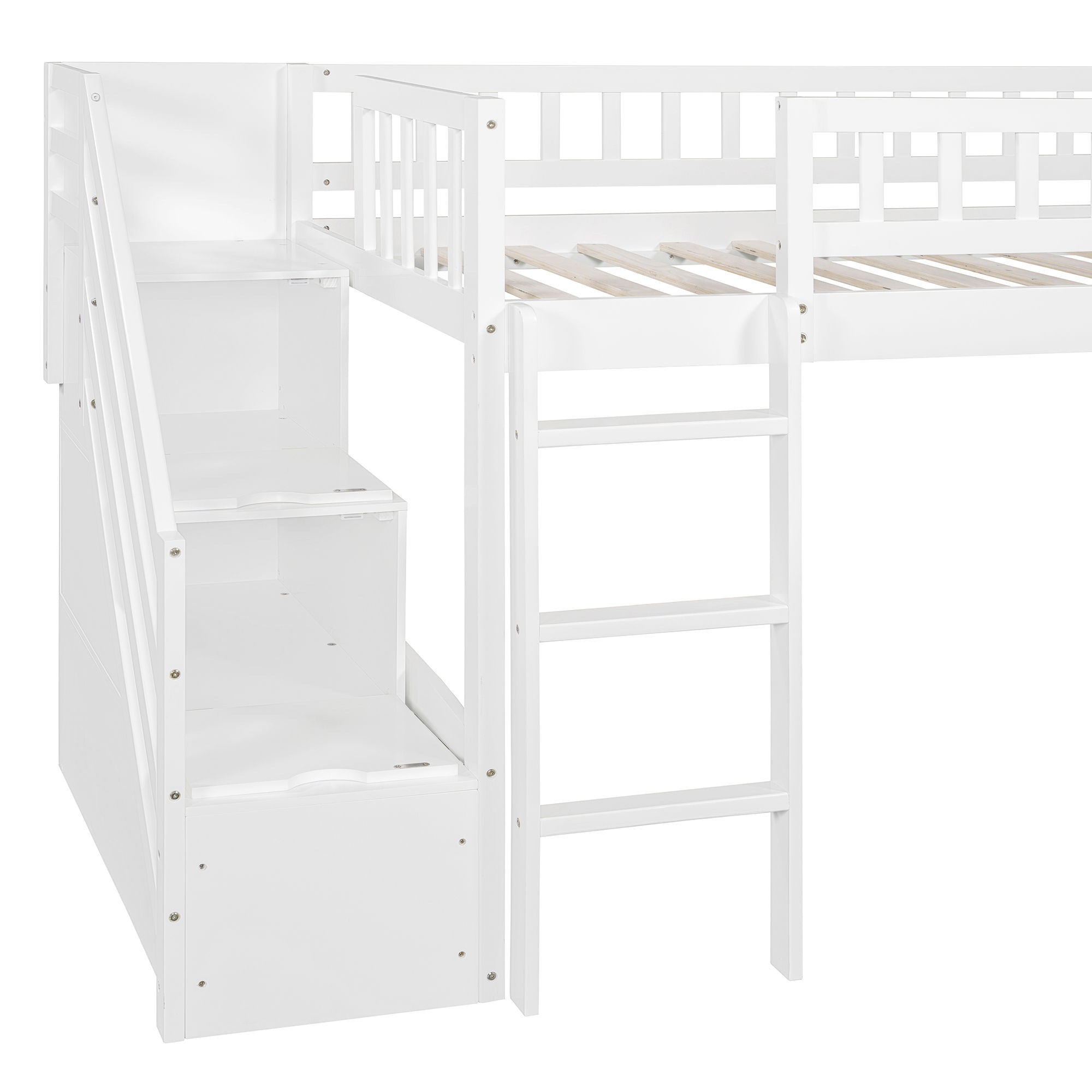 Loft Stairway Bed With 2 Drawers, Convertible Ladder And Slide
