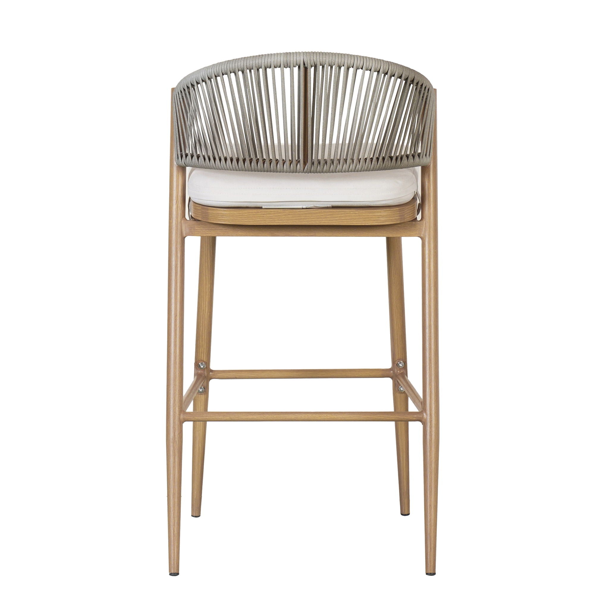 Outdoor Bar Height Metal Frame Counter Stools With Scallop Shaped Backrest & Water Resistant Cushions