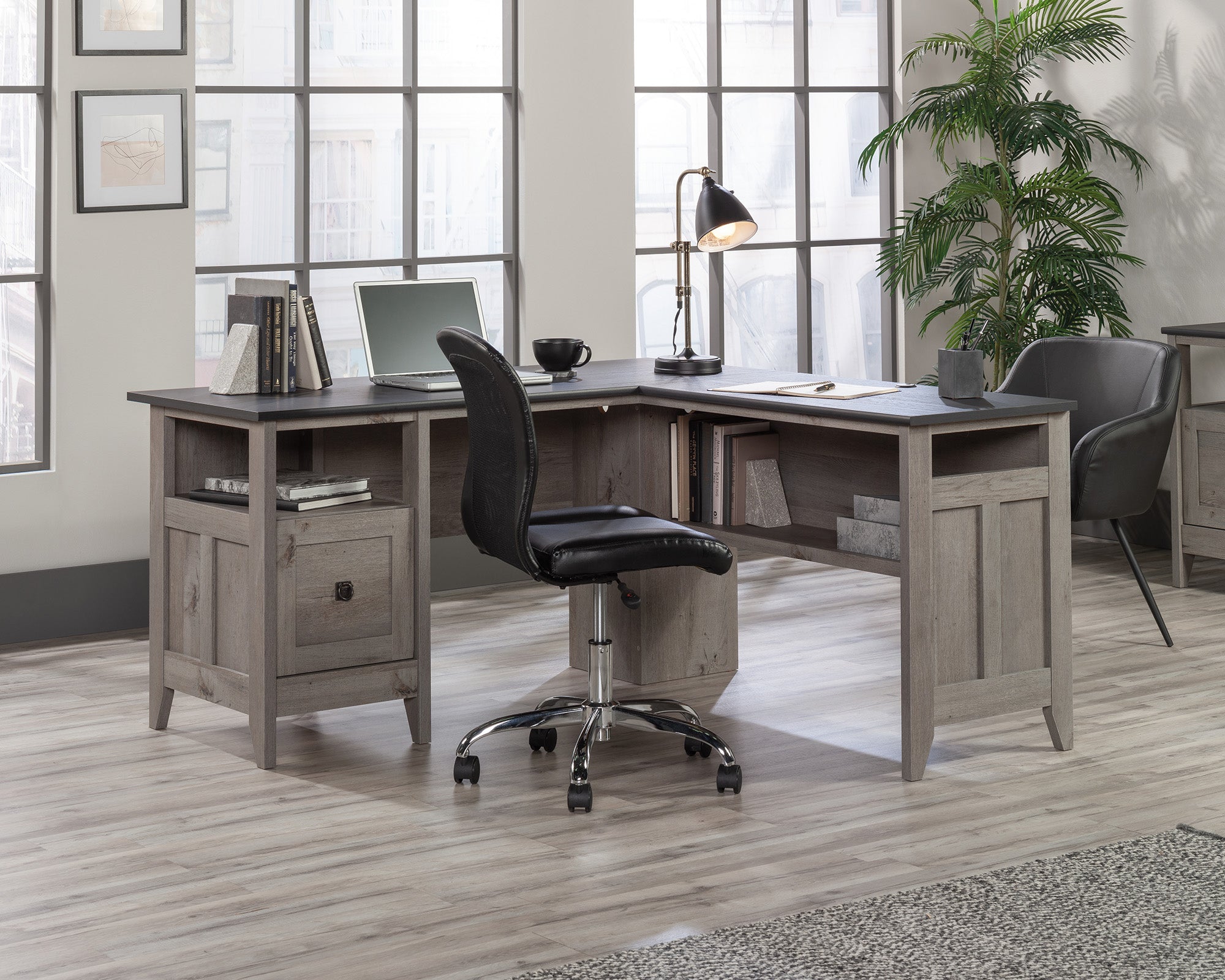 Sauder August Hill L-Desk Mystic Oak/raven Oak | Meri Furniture