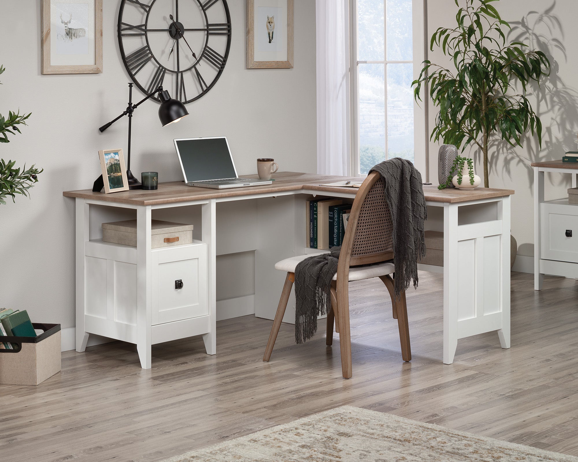Sauder August Hill L-Desk Wh Base W/ Loa Top | Meri Furniture
