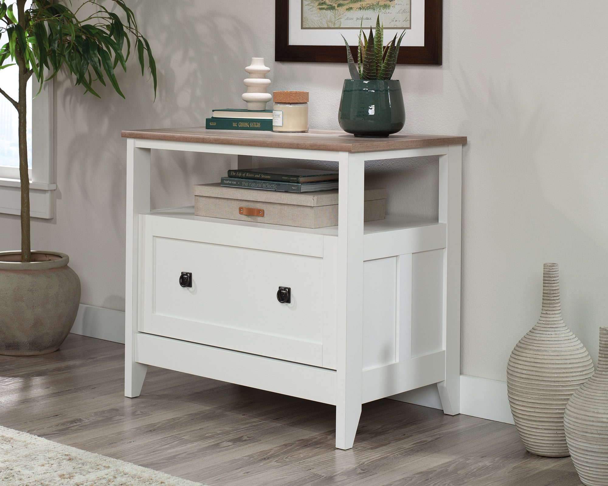 Sauder August Hill Lateral File Wh W/ Loa Top | Meri Furniture