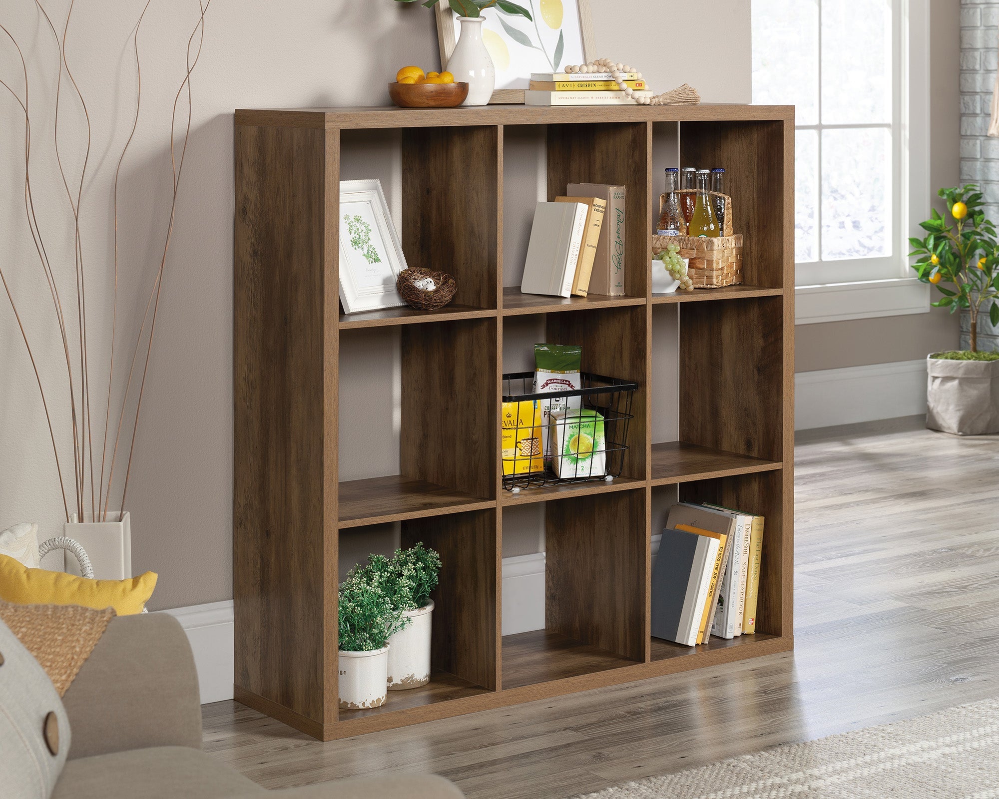 Sauder 9-Cube Organizer Rural Pine 3a | Meri Furniture