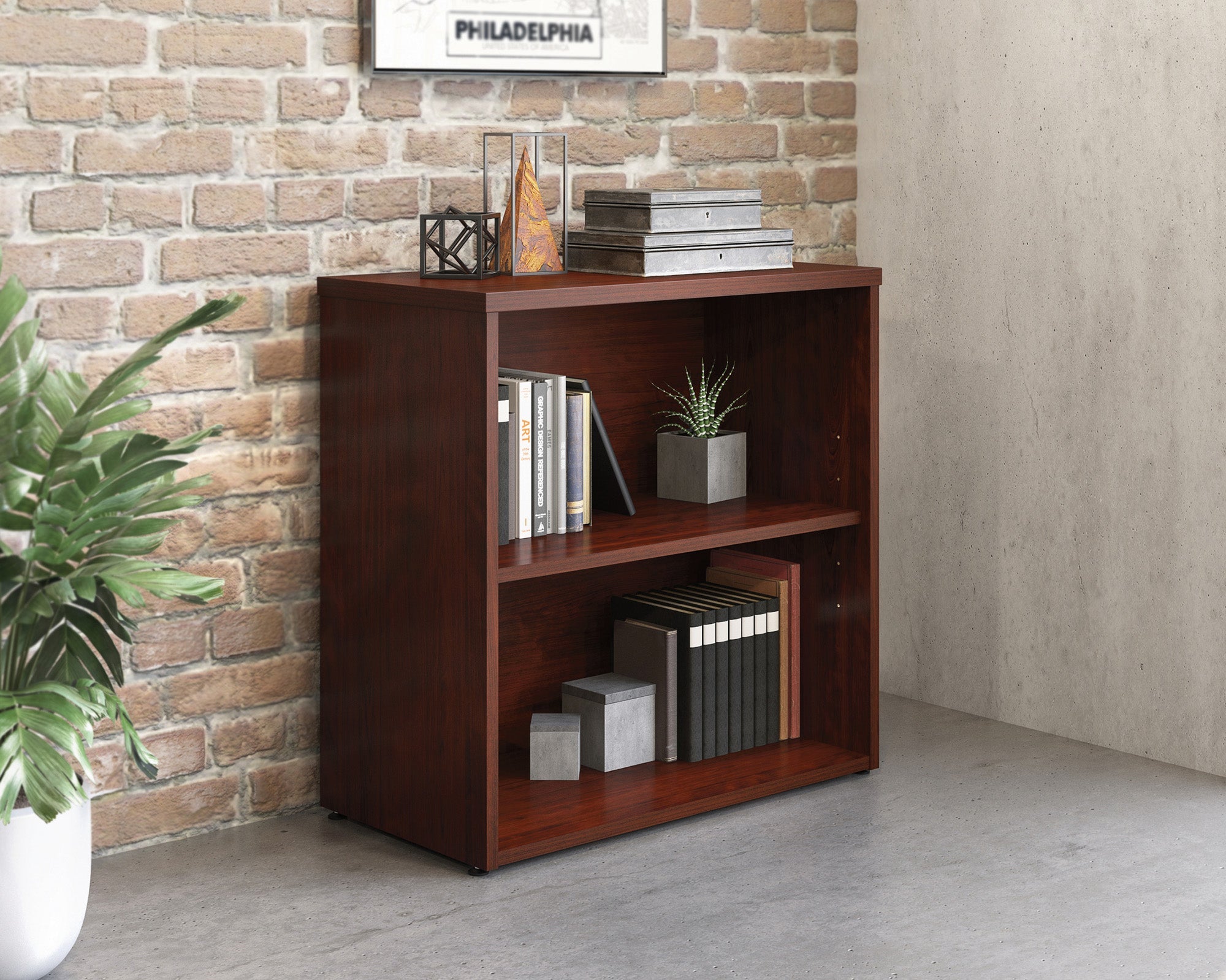 Sauder Affirm 2 Shelf Bookcase Classic Cherry | Meri Furniture