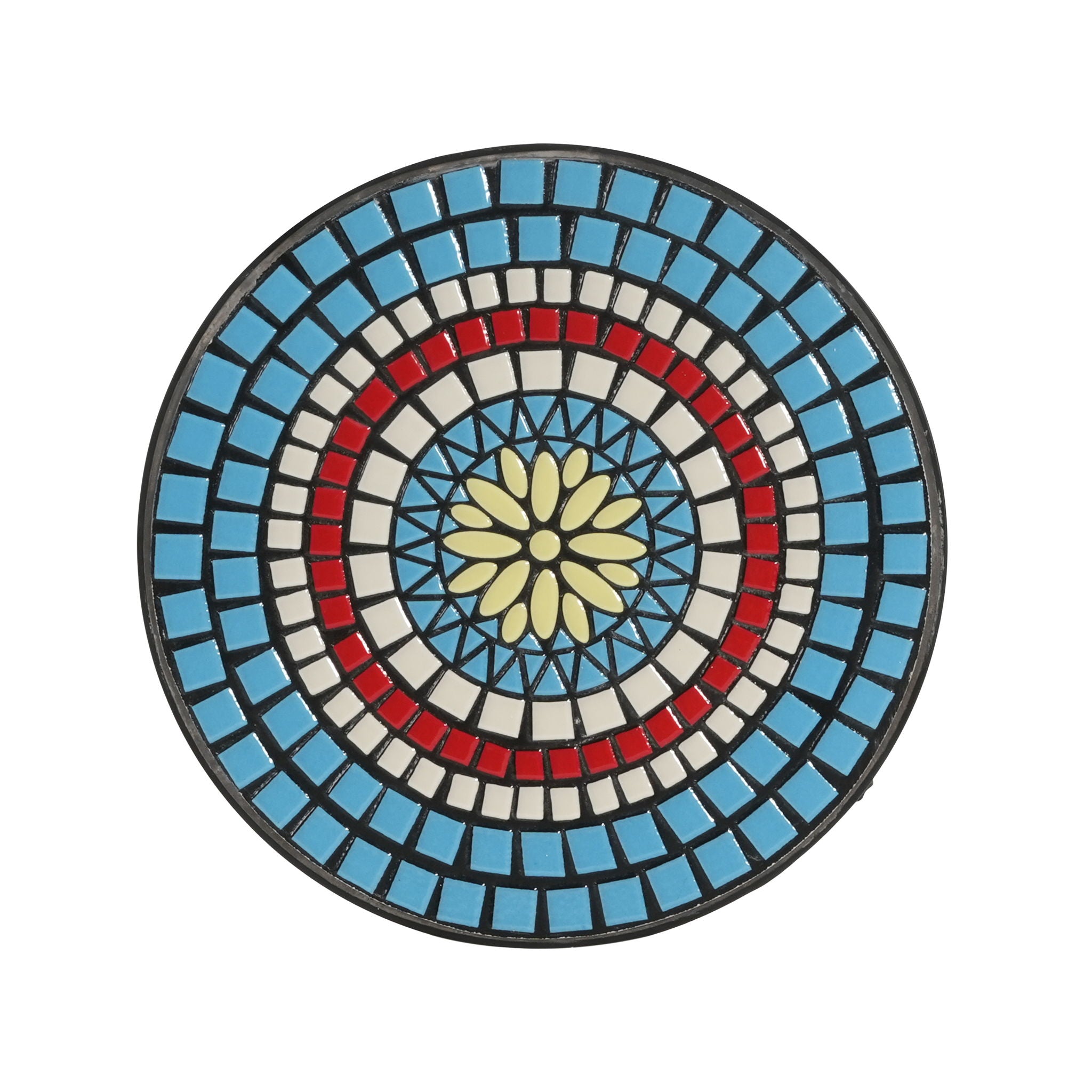 Ceramic Tile And Iron Patio Side Table With Shelf