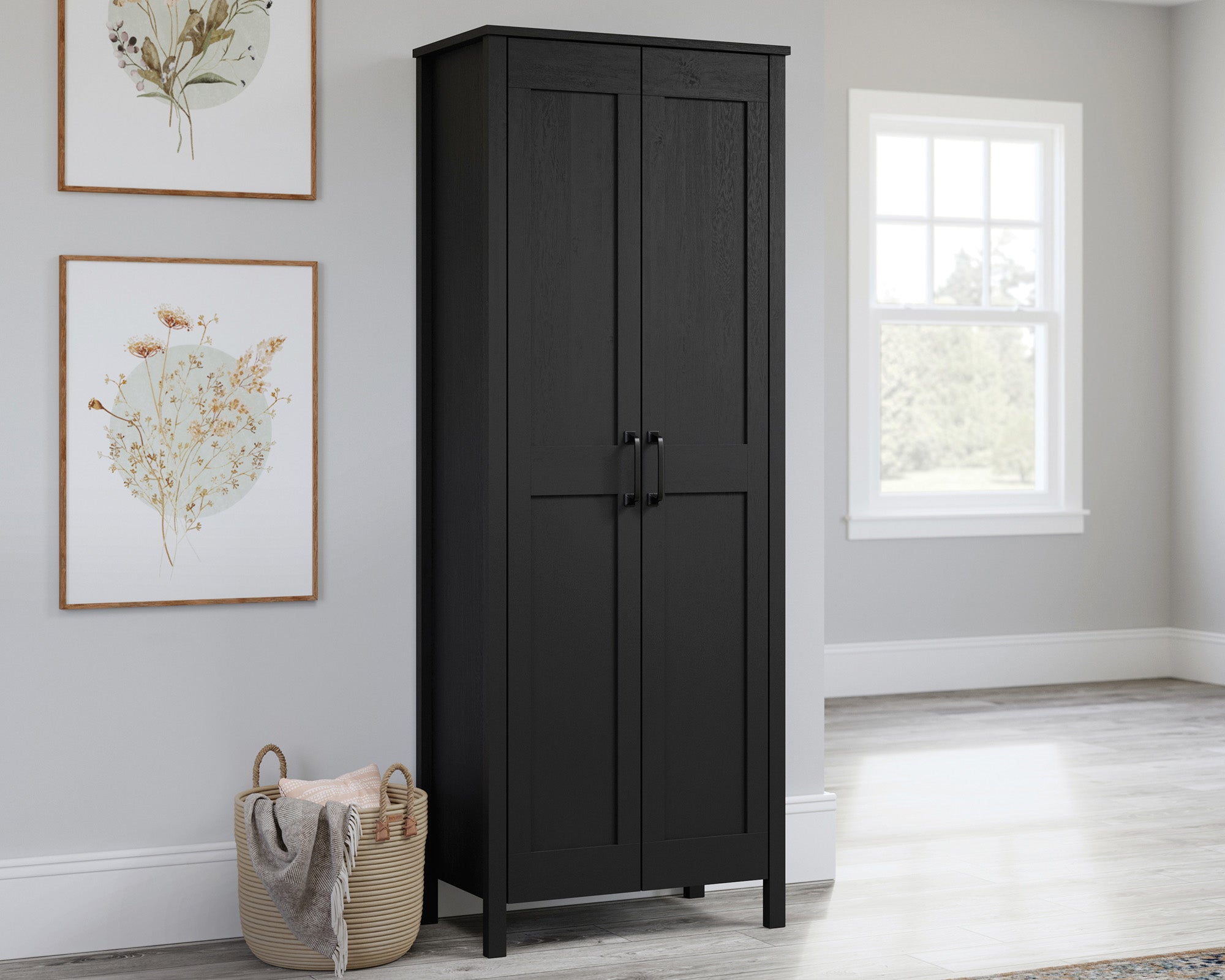 Sauder 2-Door Storage Cabinet Raven Oak | Meri Furniture