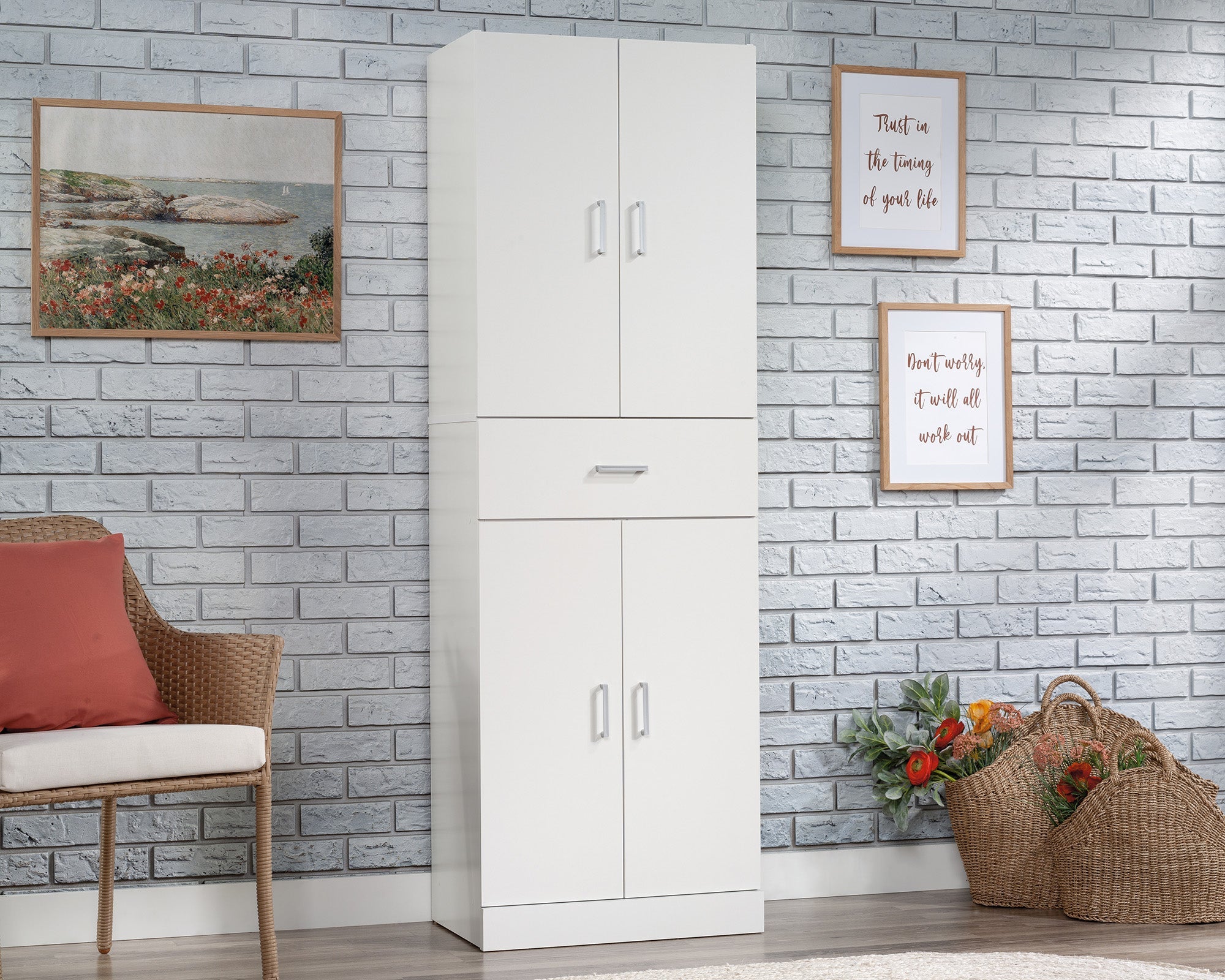 Sauder 4-Door/1-drawer Storage Cabinet Wh | Meri Furniture