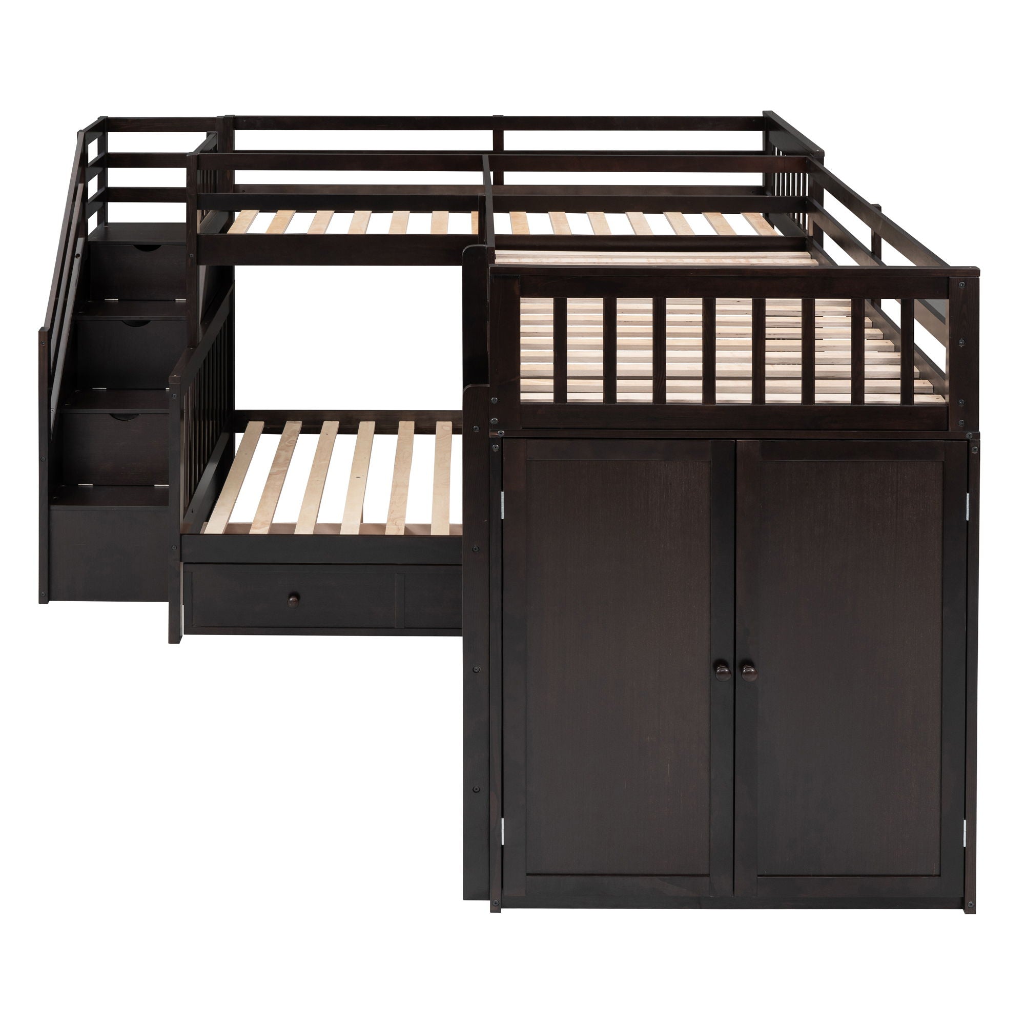 L Shaped Bunk Bed With 3 Drawers, Portable Desk And Wardrobe
