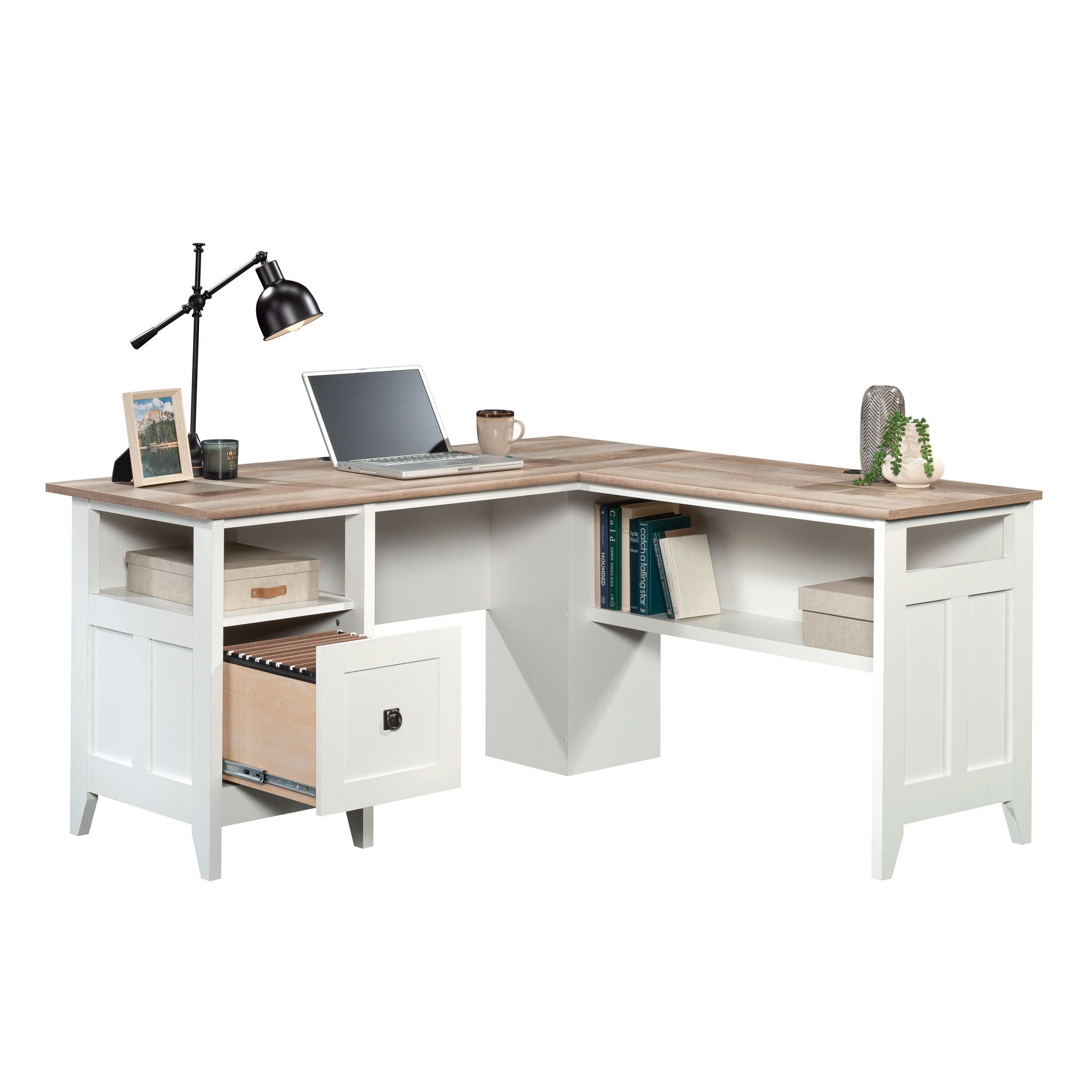 L-Shaped Home Office Desk in Soft White