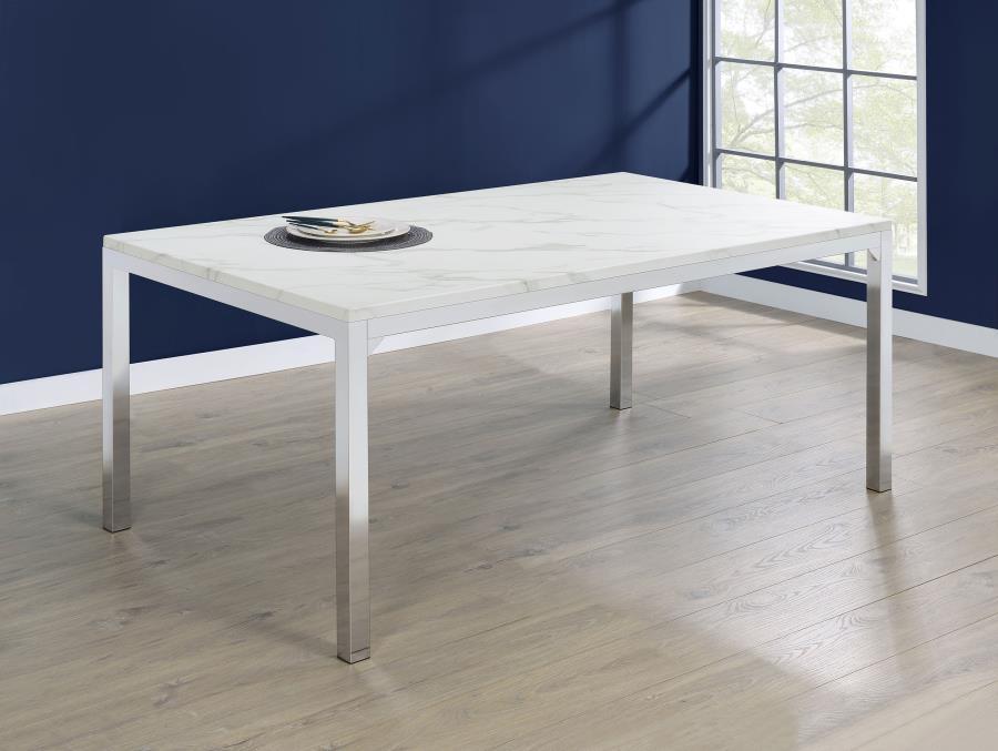 Coaster Fine Furniture Athena - Rectangular Faux Marble Dining Table - Chrome | Meri Furniture