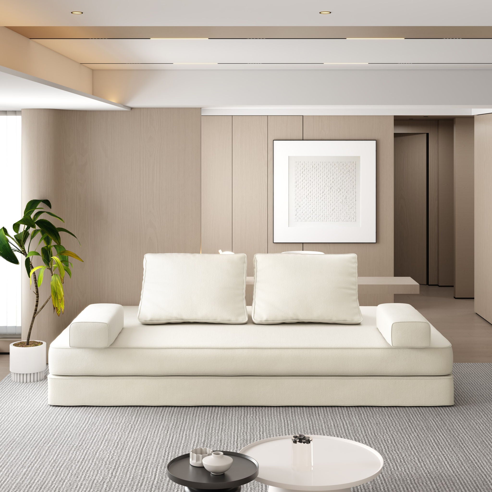 Multifunctional Convertible Sofa Bed With 2 Tumbler Backrests And 2 Pillows, Deep Seat Couch