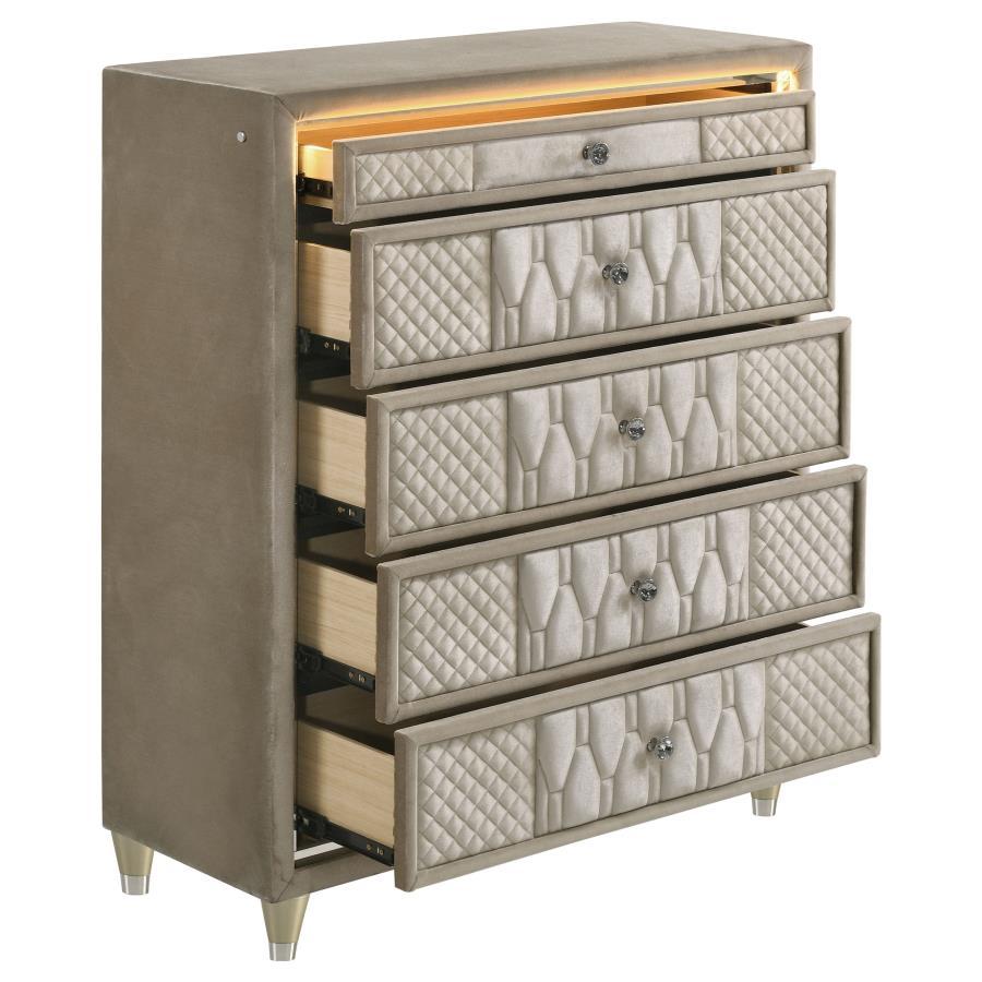 Lorient - 5-Drawer LED Chest Of Drawers - Ivory And Camel